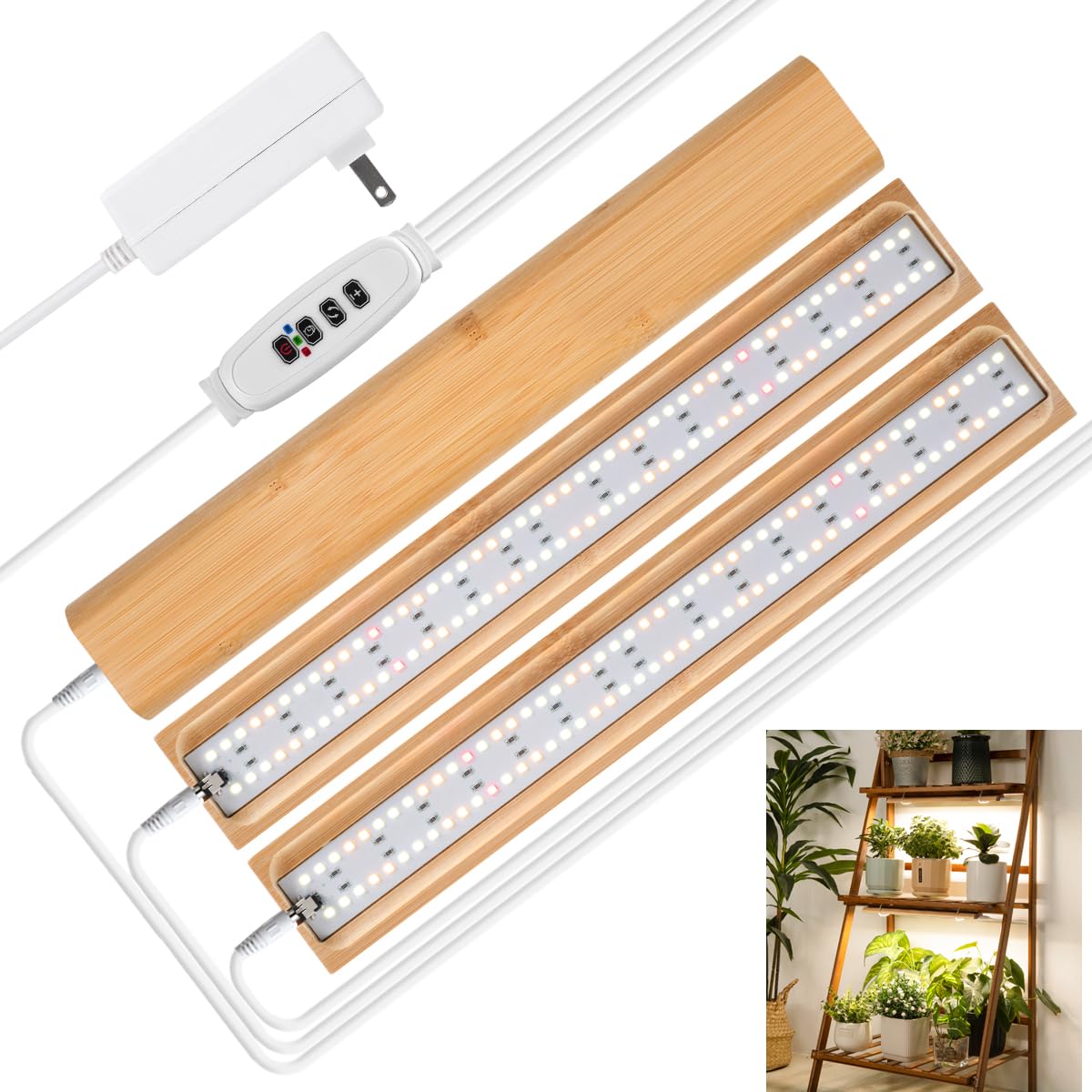 Skorter | Foxgarden® Grow Light For Indoor Plants Full Spectrum, Bamboo Plant Light Strip For Indoor Growth, 288 LED Grow Lamp With Timer 4/8/12H, 3 Switch Modes, 10 Dimmable Levels, 3 Strips With 1 Controller