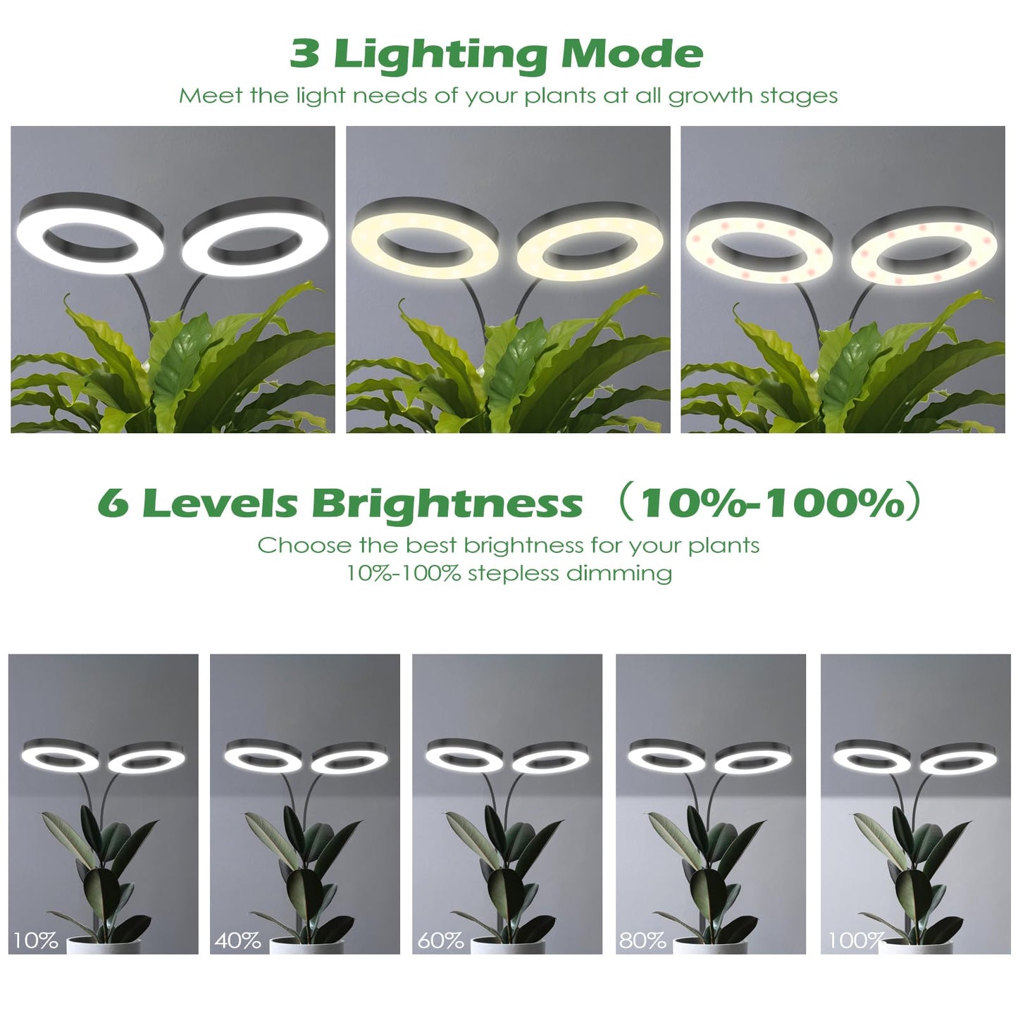 Skorter | Pronoro 2-Head LED Grow Light, Full Spectrum With Timer & Dimming, Adjustable Height, 40W Black
