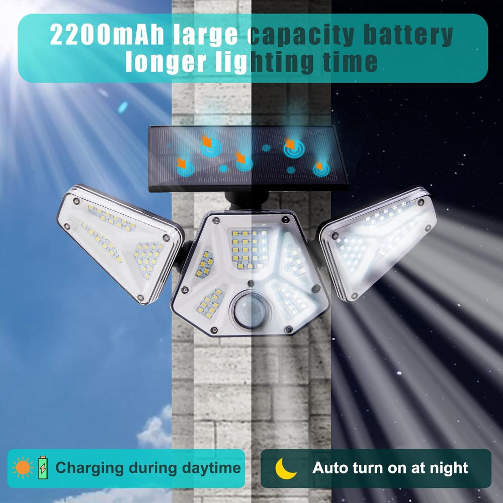 Skorter | 2 Pack Solar Flood Lights with Motion Sensor & Remote Control, Super Bright 113 LED, 3 Heads Adjustable