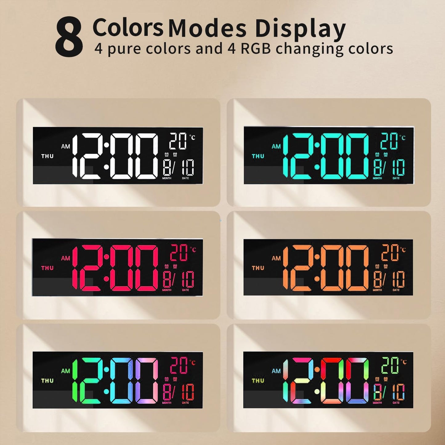 Skorter | 16-Inch RGB Digital Wall & Desk Alarm Clock with Remote – Lumeris