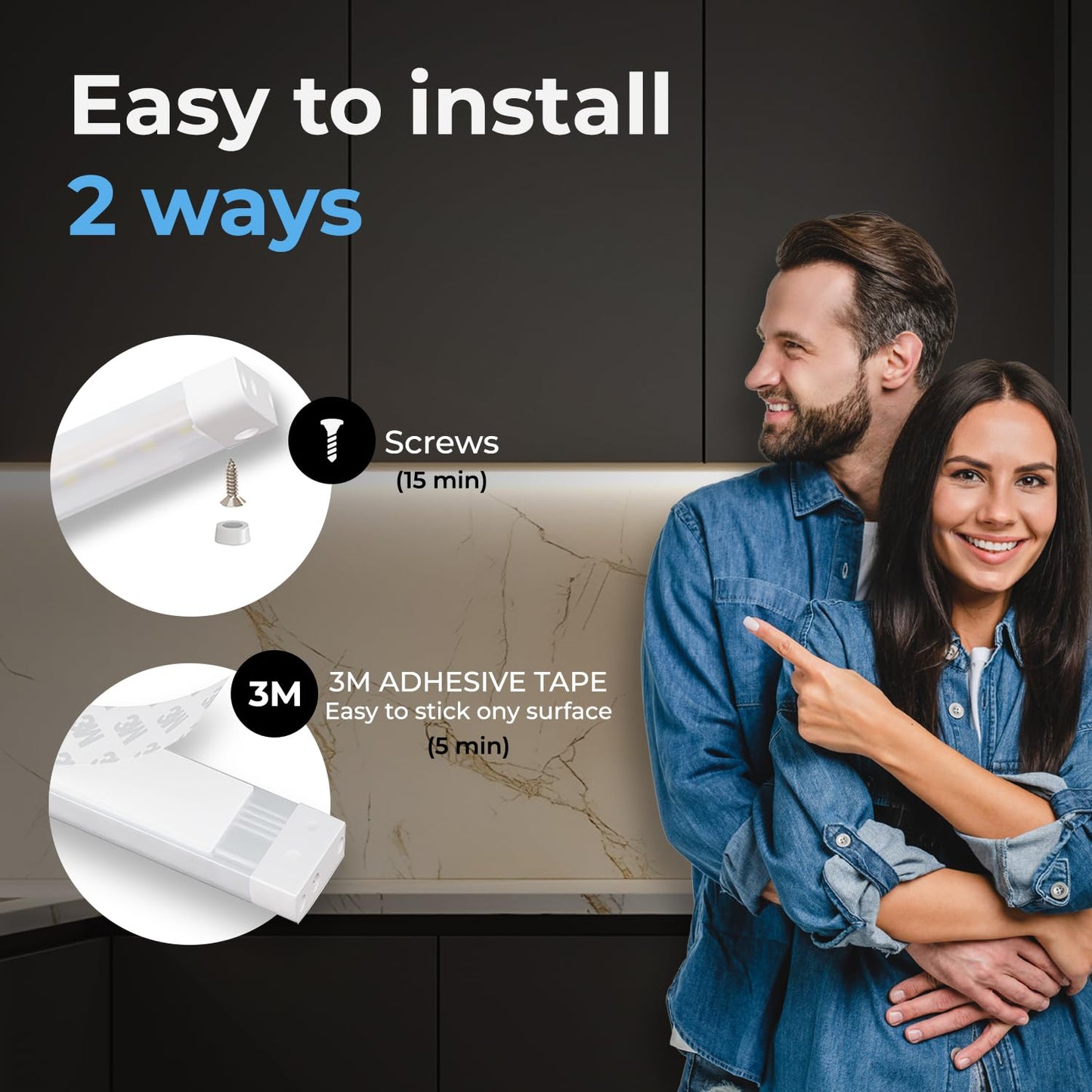 Skorter | Eshine LED Under Cabinet Lighting Set, 12In Dimmable, Warm White (3000K), Touchless Control