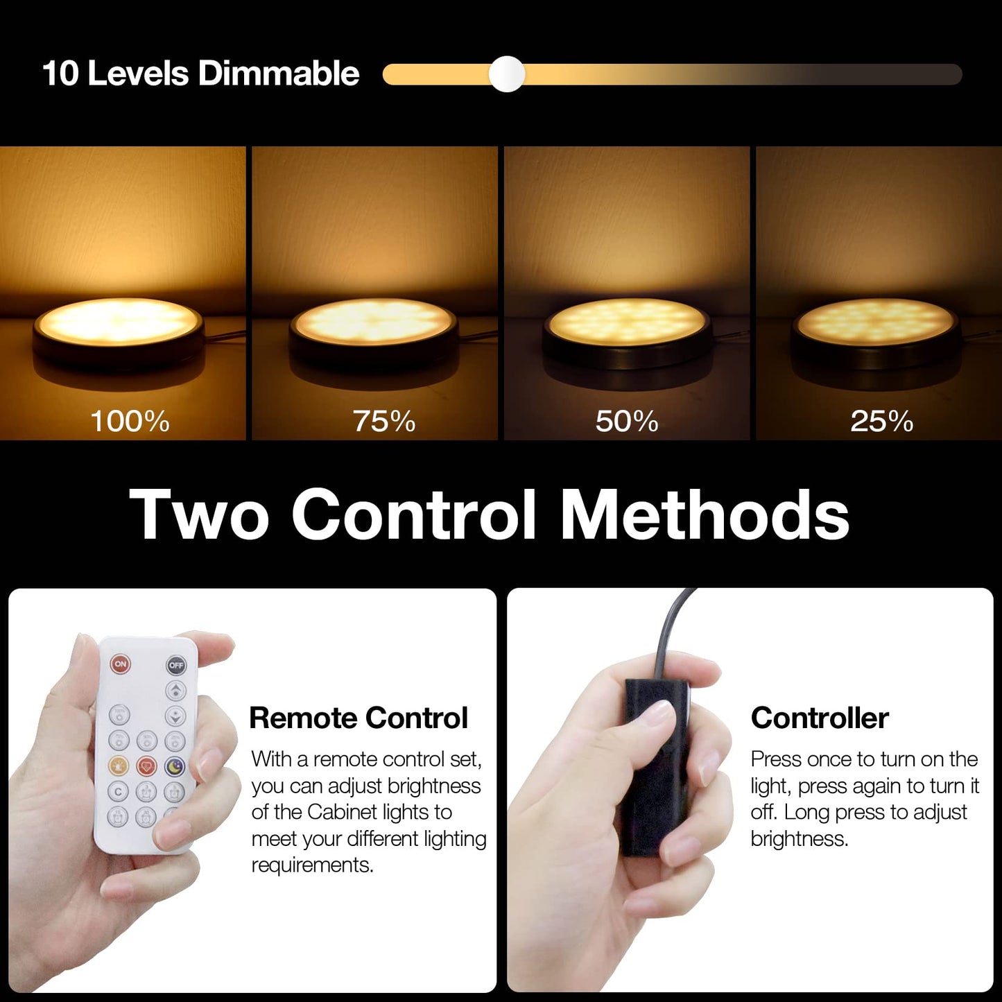 Skorter | Wobane LED Under Cabinet Light, Dimmable Puck Light, 700 Lumen, Warm White, Set of 4
