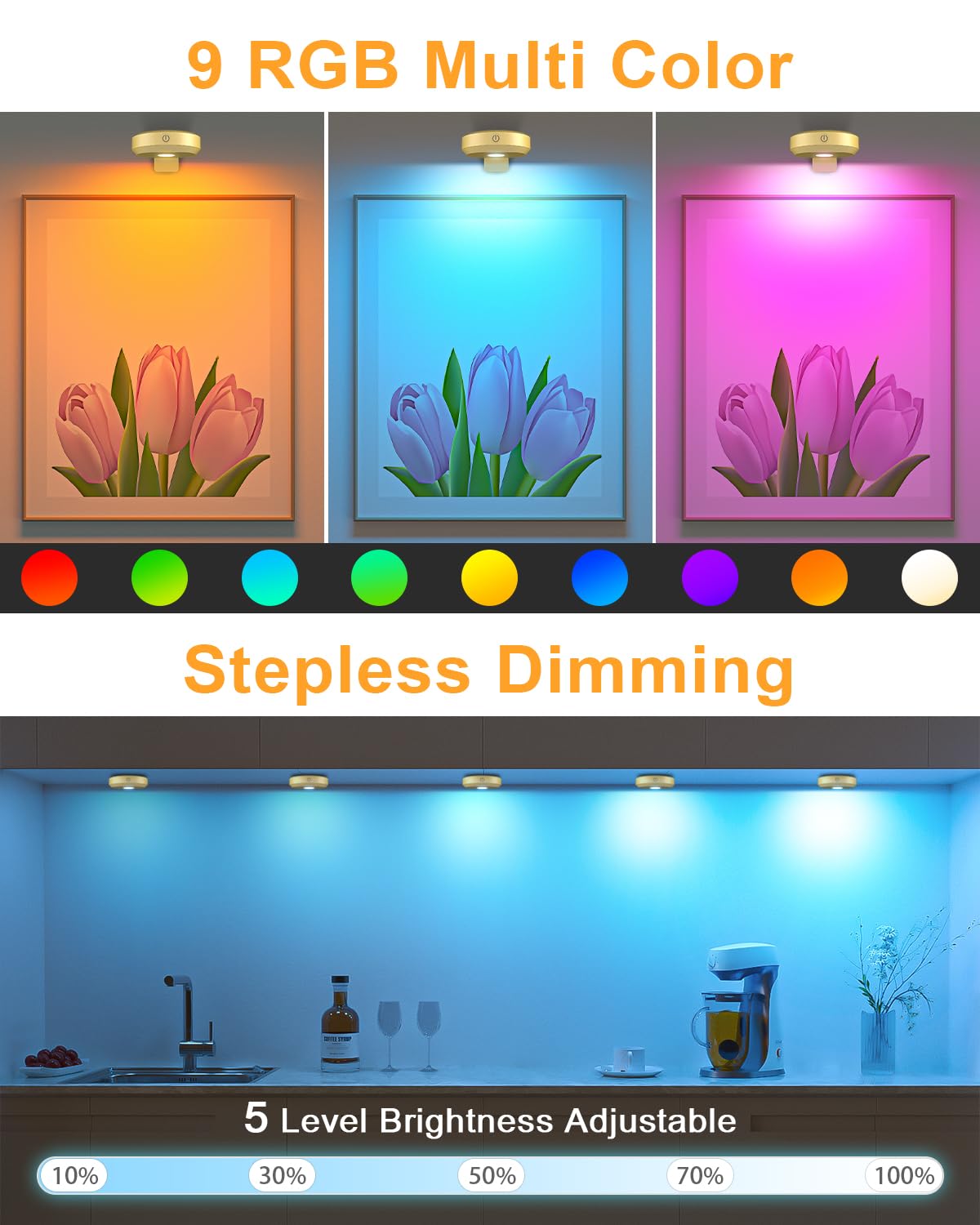 Skorter | Willed Rgb Poster Light - Wireless Rechargeable Art Exhibition Lighting With Remote Control, 9 Colors