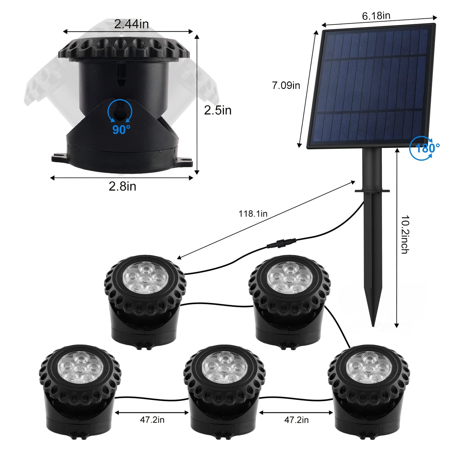 Skorter | T-Sun Sun Source Spotlight - 5 RGB LED Underwater Lights, IP68 Waterproof for Garden & Aquarium