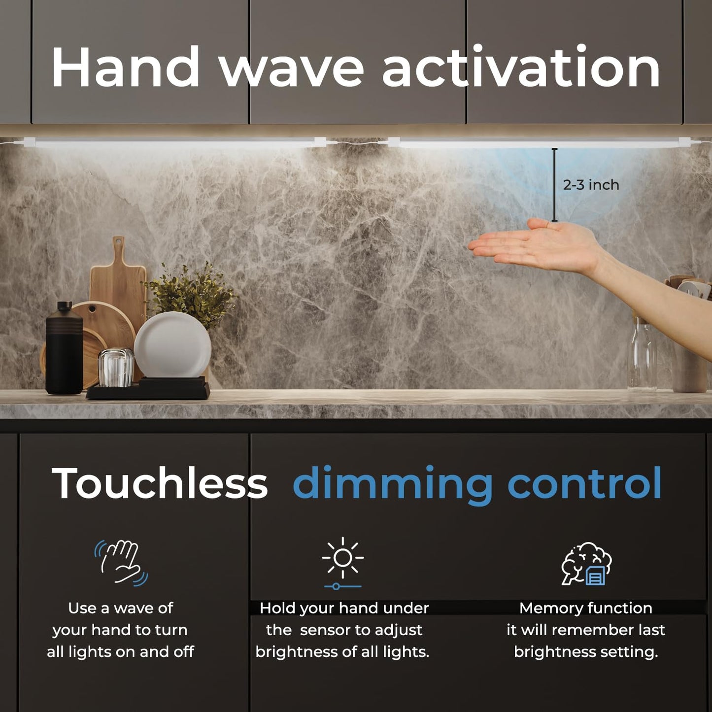 Skorter | Eshine Dimmable Hand Wave Activated LED Under Cabinet Lighting Kit, 40In Warm White (3000K)