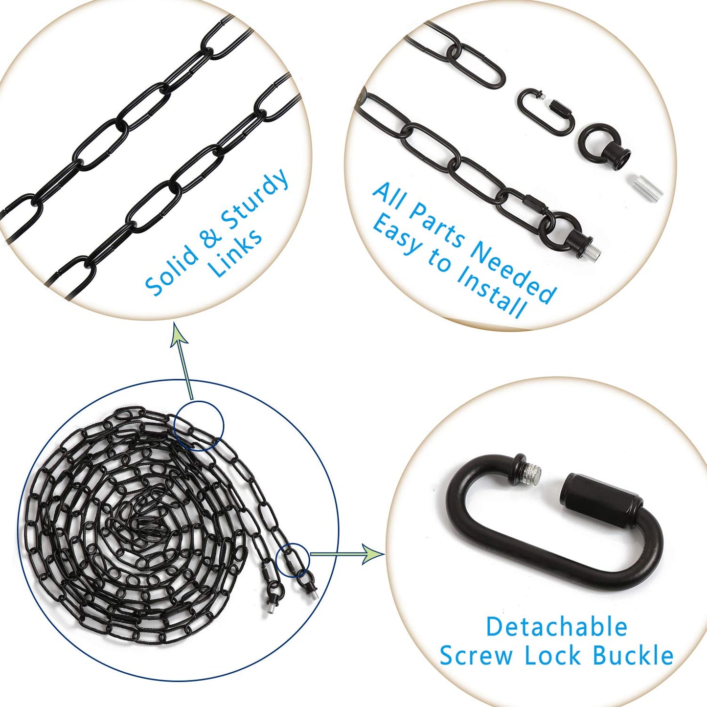 Skorter | Eumyviv 15Ft Heavy Duty Black Chain For Pendant Lamp, Supports 65 Lbs, Ideal For High Ceilings