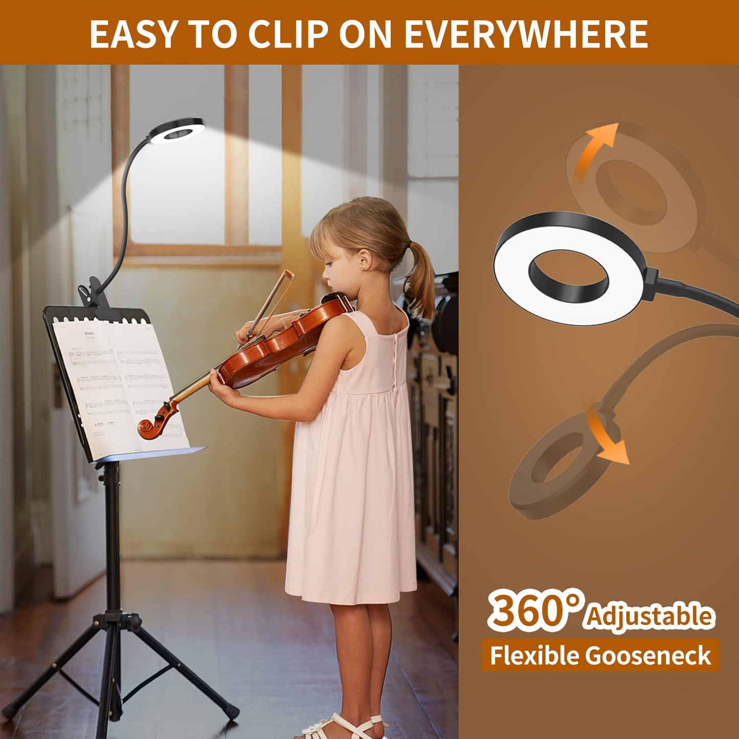 Skorter | Izell Led Desk Lamp with Clamp, 3 Color Modes & 10 Brightness Levels, Flexible Goose Neck - Black
