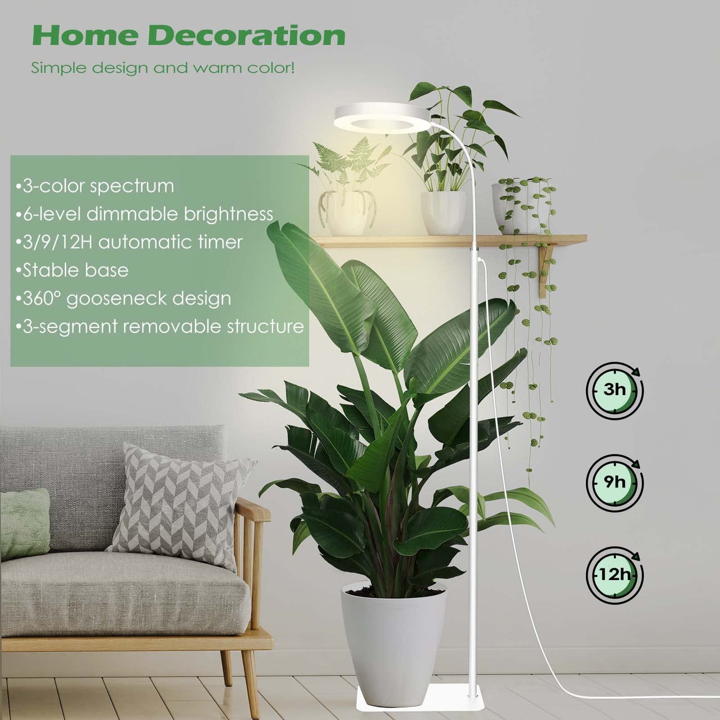 Skorter | Pronoro Led Grow Light With Stand, Full Spectrum, Automatic Timer, 63" Adjustable, 6 Dimmable Levels
