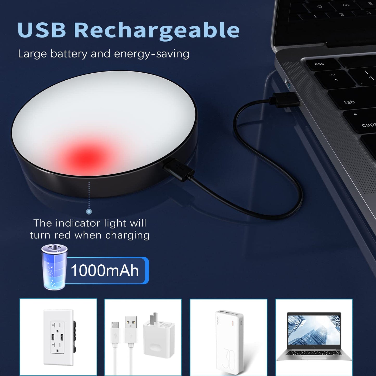 Skorter | Ferswe Dimmable Touch Light, 3000K LED Rechargeable Night Light For Cabinets & Kitchen (2 Pack)