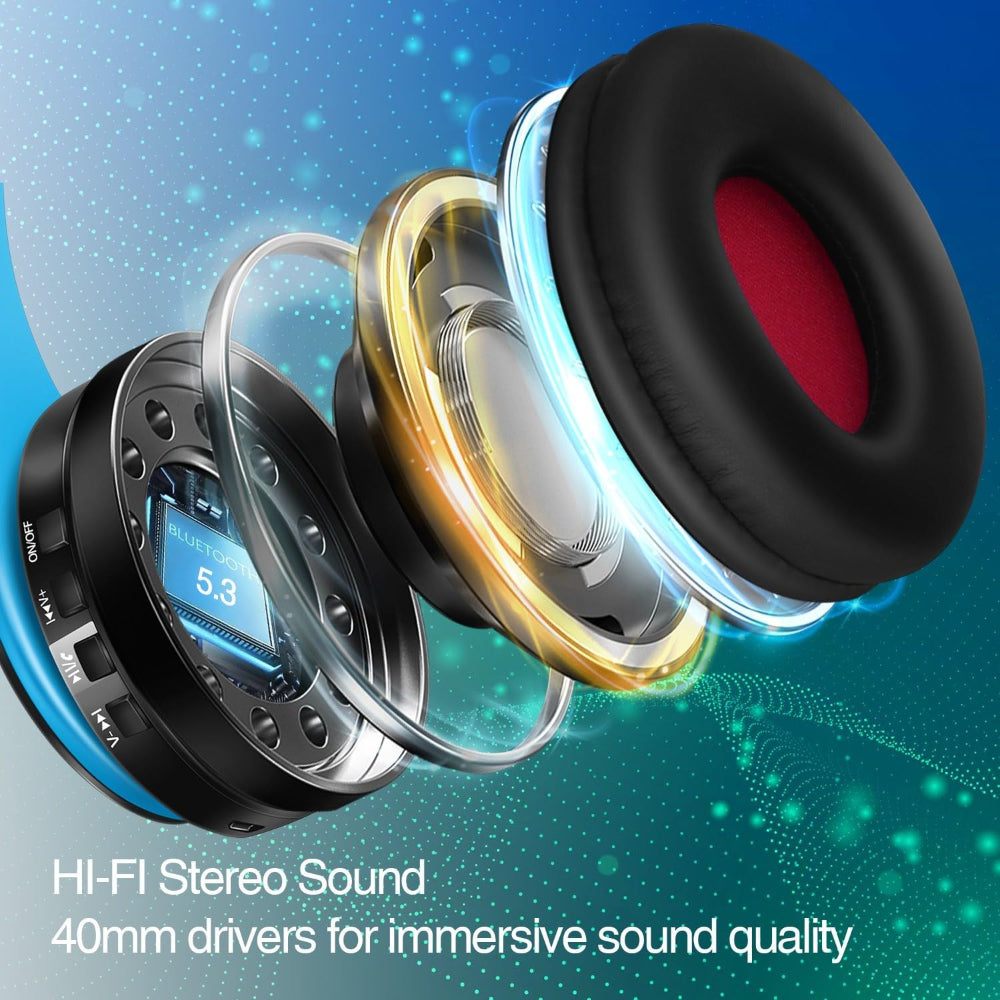 Skorter | Over-Ear v5.3 Bluetooth Headphones - Stereo & LED Light