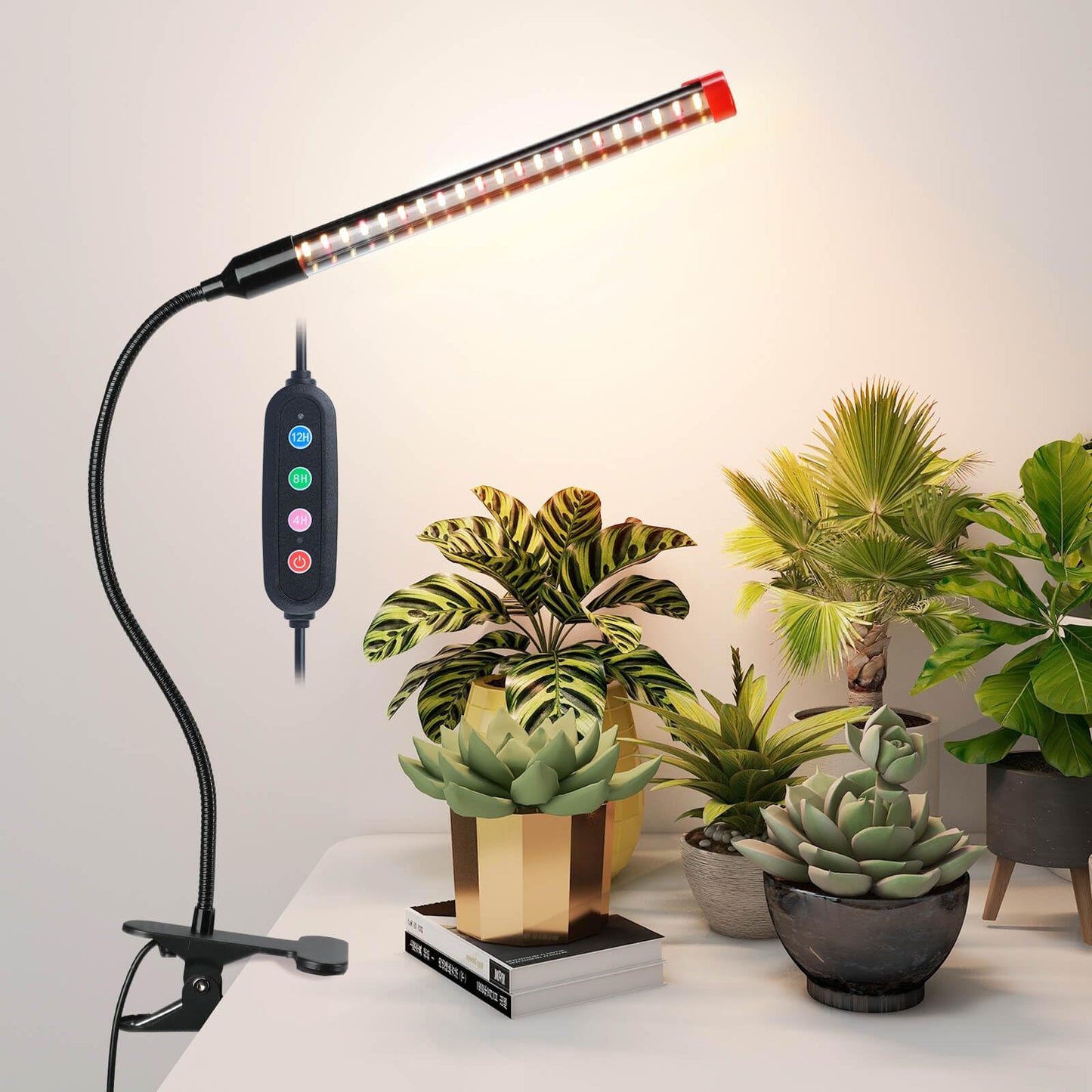 Skorter | Jinhongto Upgraded Plant Lighting, 1000 Lumens Clip-On Grow Light 1-Head With 4/8/12H Timer Function, Grow Light For Indoor Plants Full Spectrum, Bright Plant Growth Lamp With 42Pcs Leds