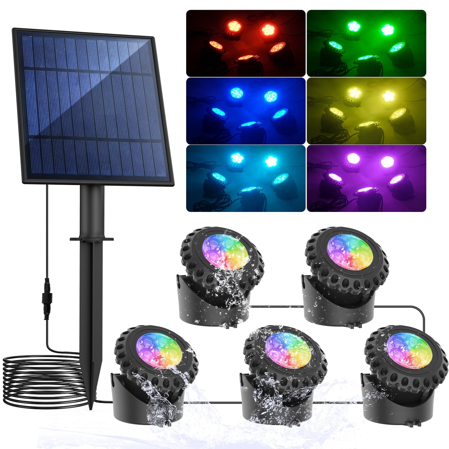 Skorter | T-Sun Sun Source Spotlight - 5 RGB LED Underwater Lights, IP68 Waterproof for Garden & Aquarium