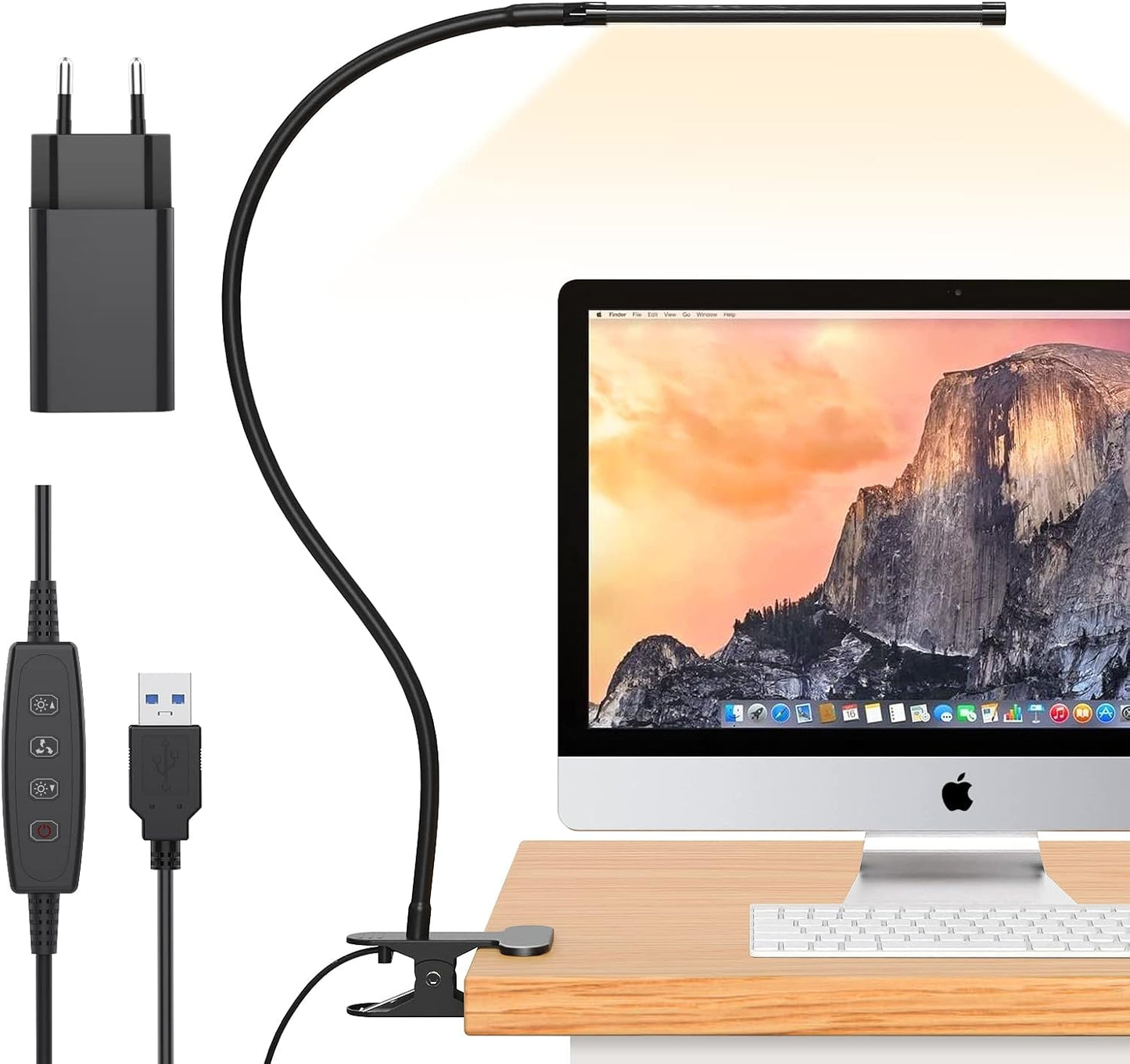 Skorter | Serava 77 LED Desk Clamp Lamp with USB Power & Flexible Gooseneck