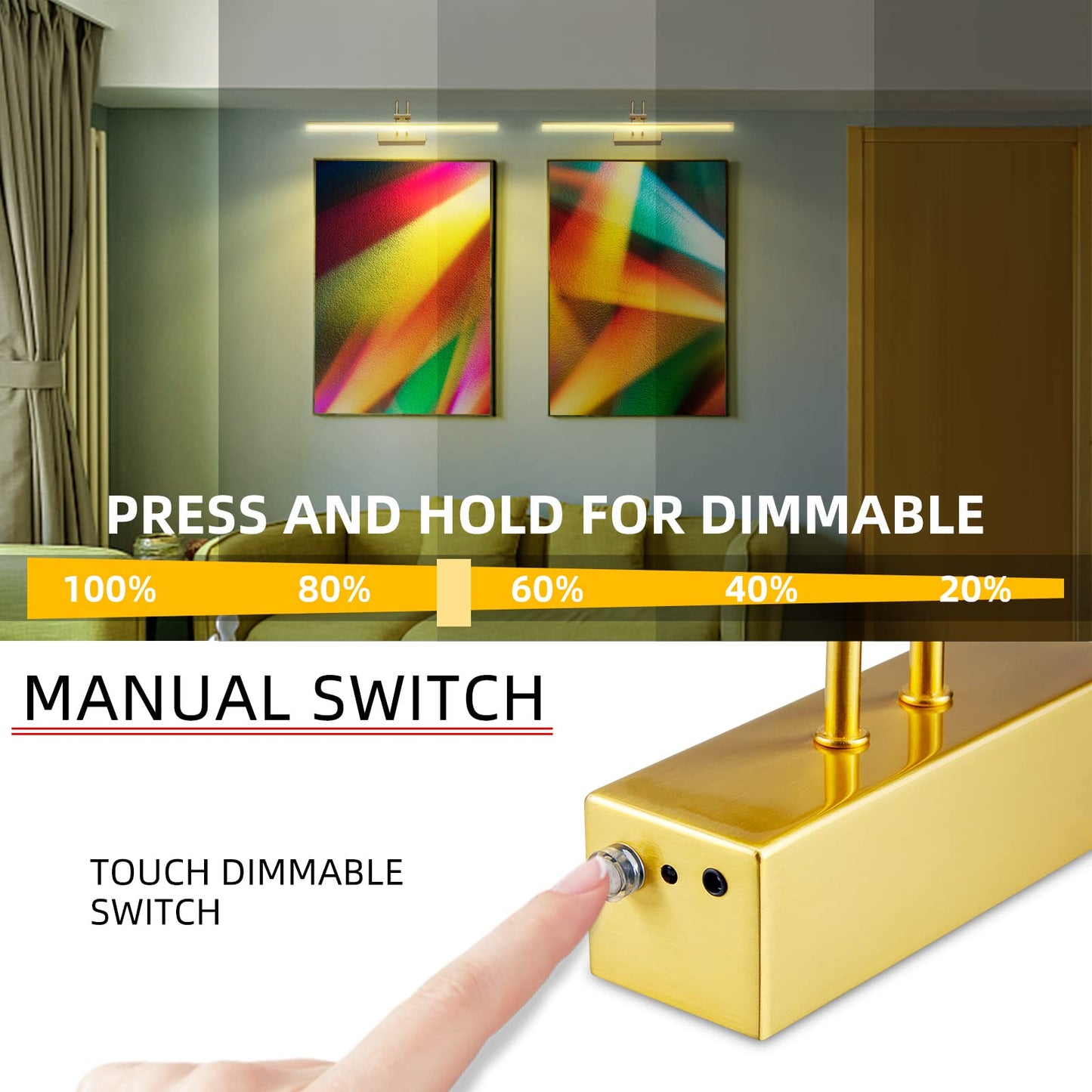 Skorter | Raifoolly 13In Battery-Powered Picture Lighting - Dimmable Remote-Controlled Artistic Lighting In Brass For Wall Display