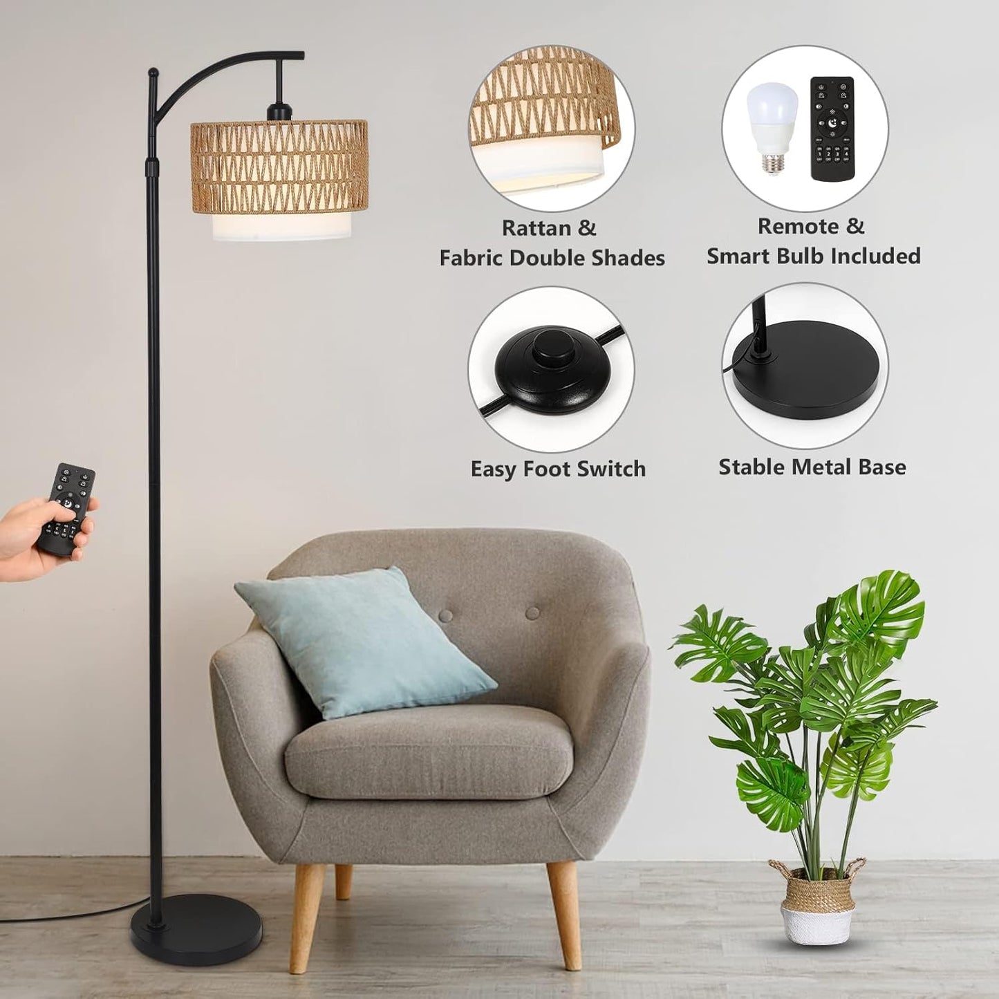 Skorter | Arc Floor Lamp with Remote Control & Dual Shades – Norvella