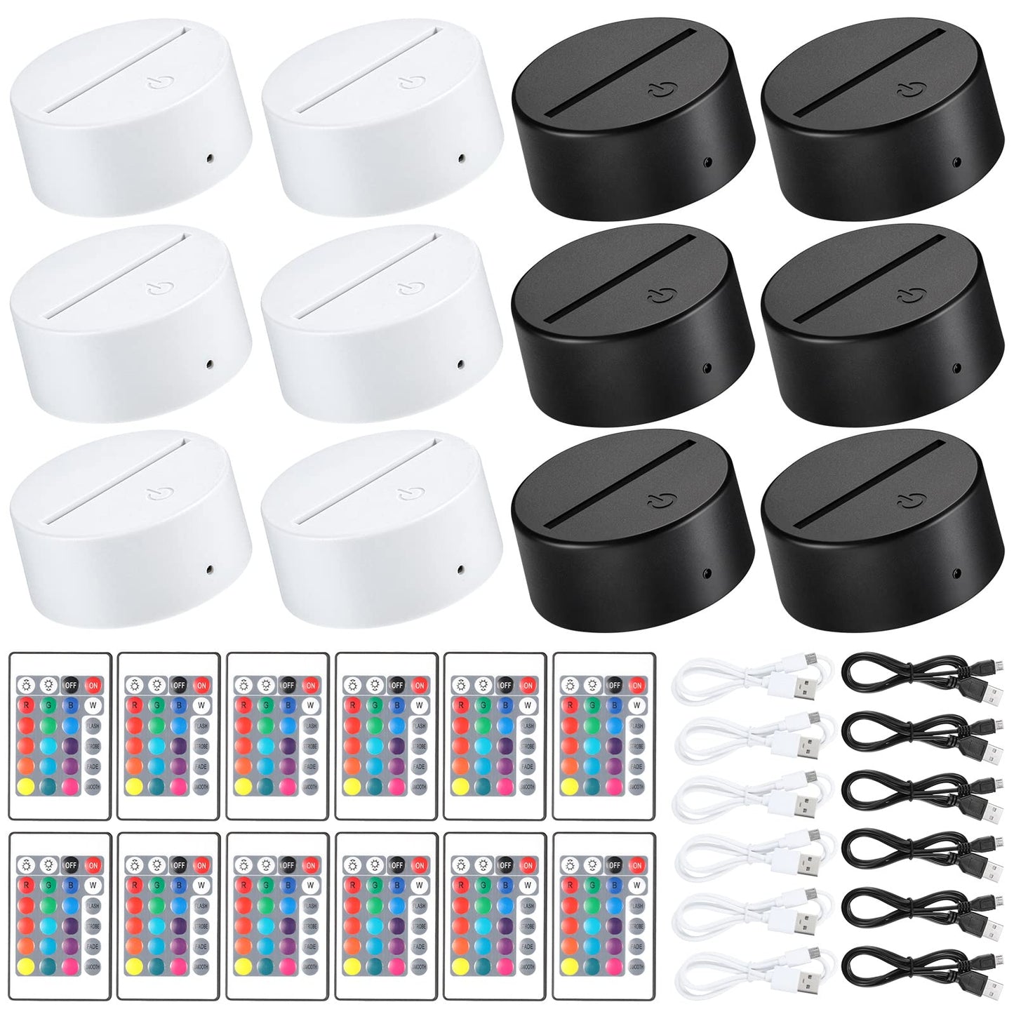 Skorter | Honoson 3D Night LED Light Lamp Base, 16 Colors, Remote Control, 3.35 Inches, Black & White
