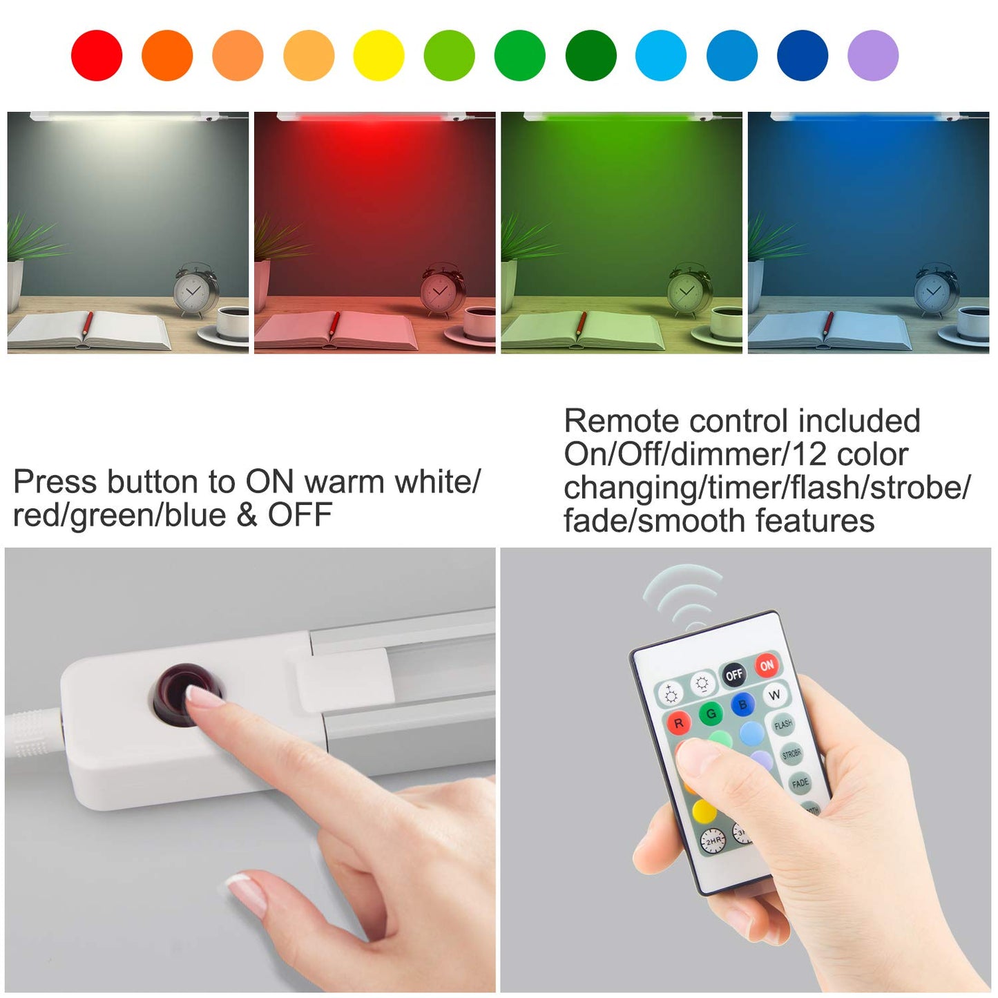 Skorter | Luxsway Color Changing Led Bar Light, 18" Rgb Strip With Remote Control For Under Cabinet & Desk