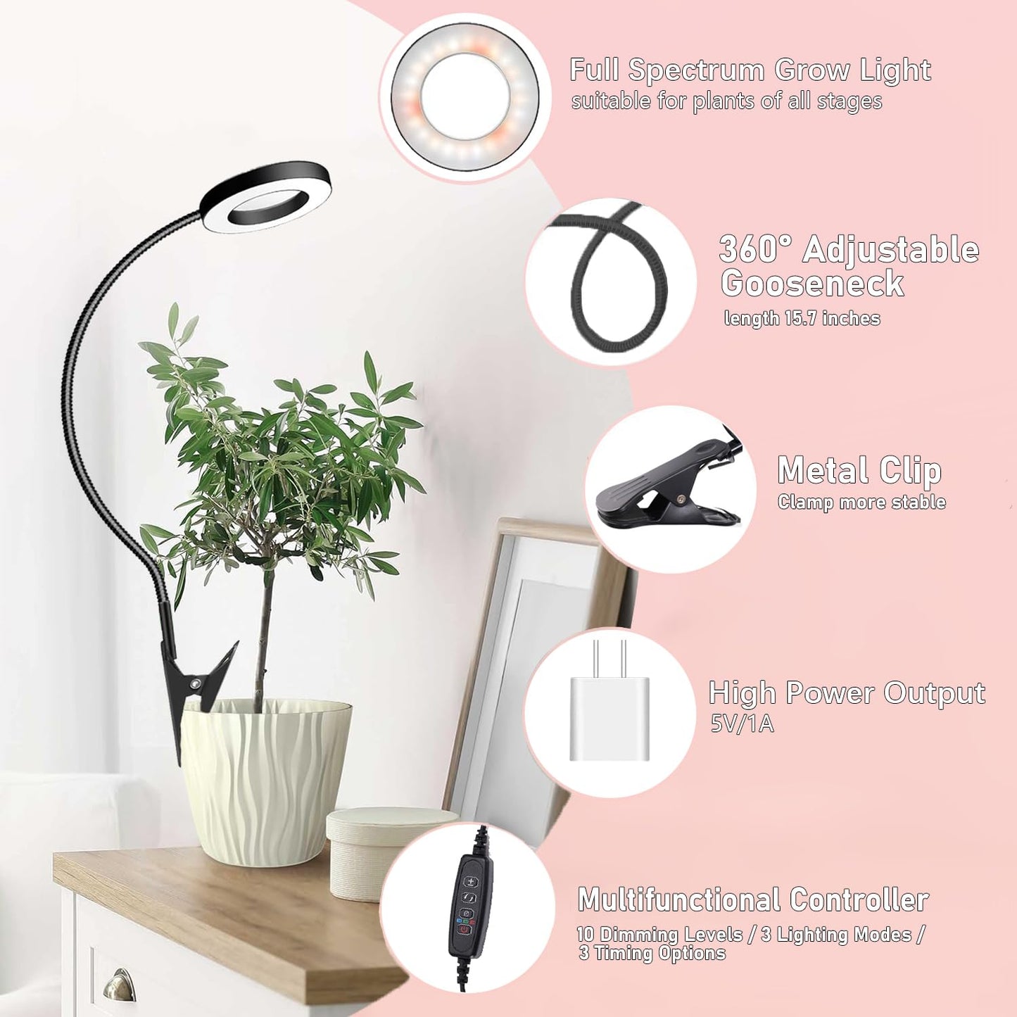 Skorter | Goadrom Full Spectrum Led Grow Light with Timer & Dimmable Brightness - 3 Pack for Indoor Plants