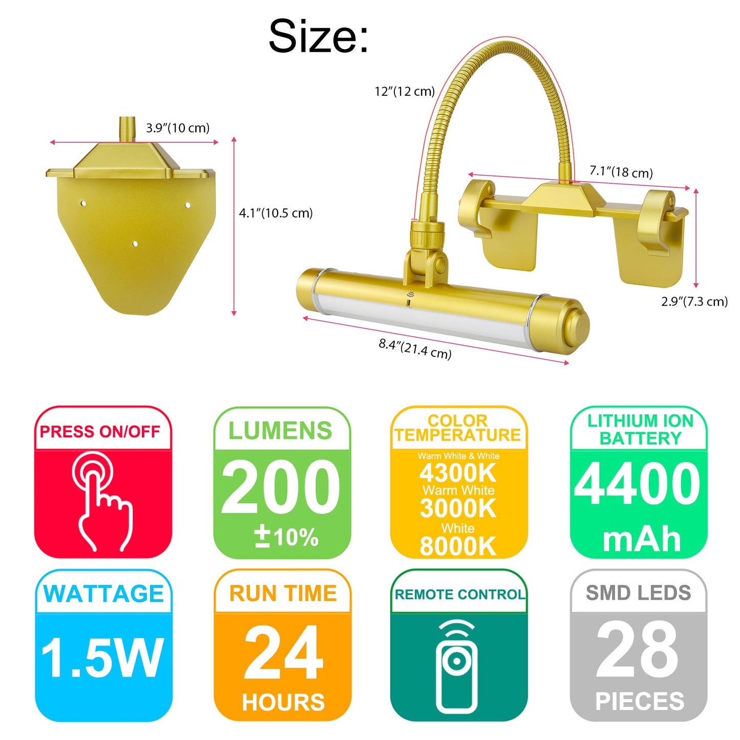 Skorter | Honwell Wireless Dartboard Light With Remote Control, 28 LEDs, 360° Flexible Neck, Gold