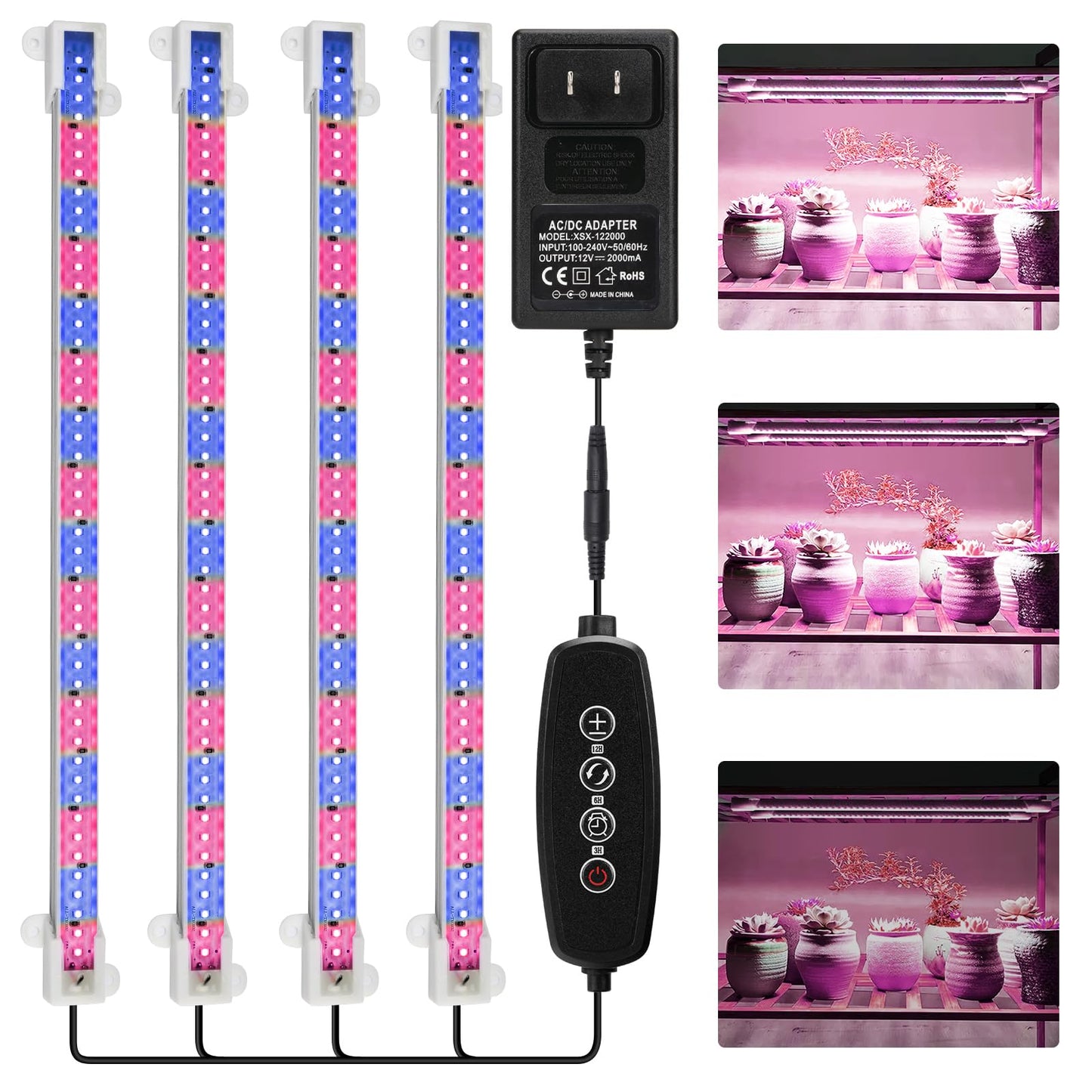 Skorter | Mosthink Growth Light 4 Pack Spectrum, LED Growth Light Strips For Indoor Plants, Plant Light With Automatic On Off Timer 3 6 12H, 40W Dimmable 5500K Plant Growth Lamp With 204 Red Blue LEDs
