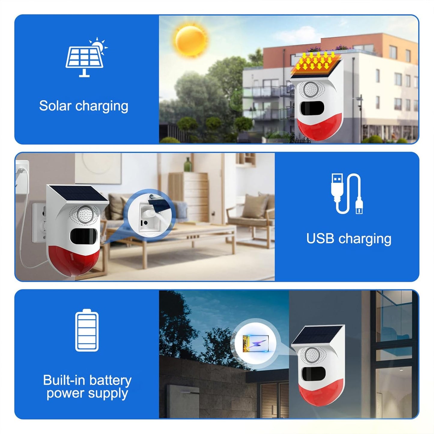 Skorter | Solar Motion Sensor Alarm with 120dB Siren and LED Strobe – Feronix