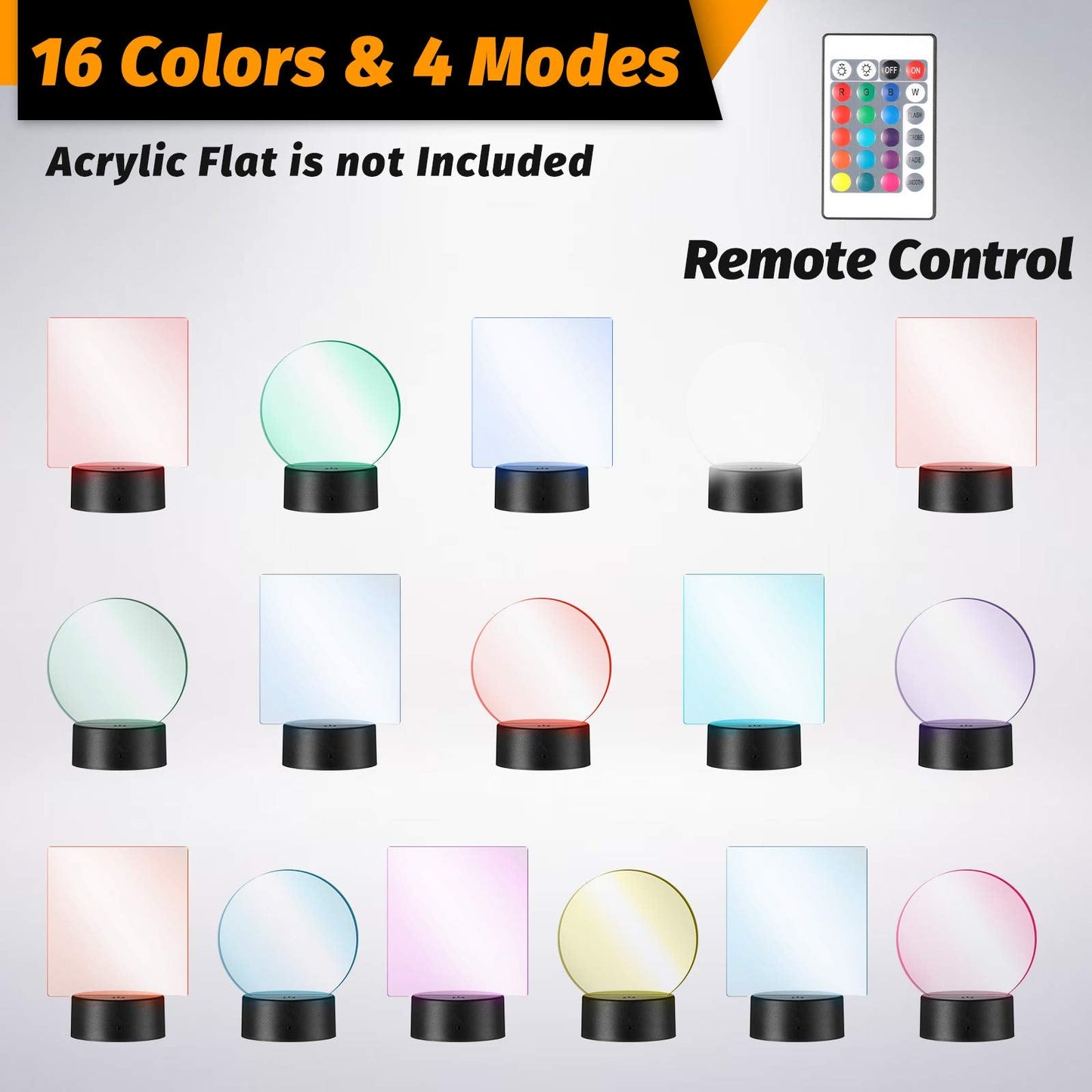 Skorter | Honoson 6-piece 3D LED Night Light Lamp Base, 16 Colors, Remote Control, Small, Black