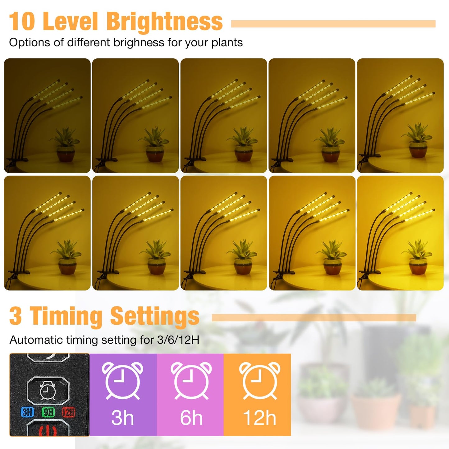 Skorter | Widicoko LED Growth Light - 4 Heads Full Spectrum, Dimmable, Auto On/Off, Timing For Indoor Plants