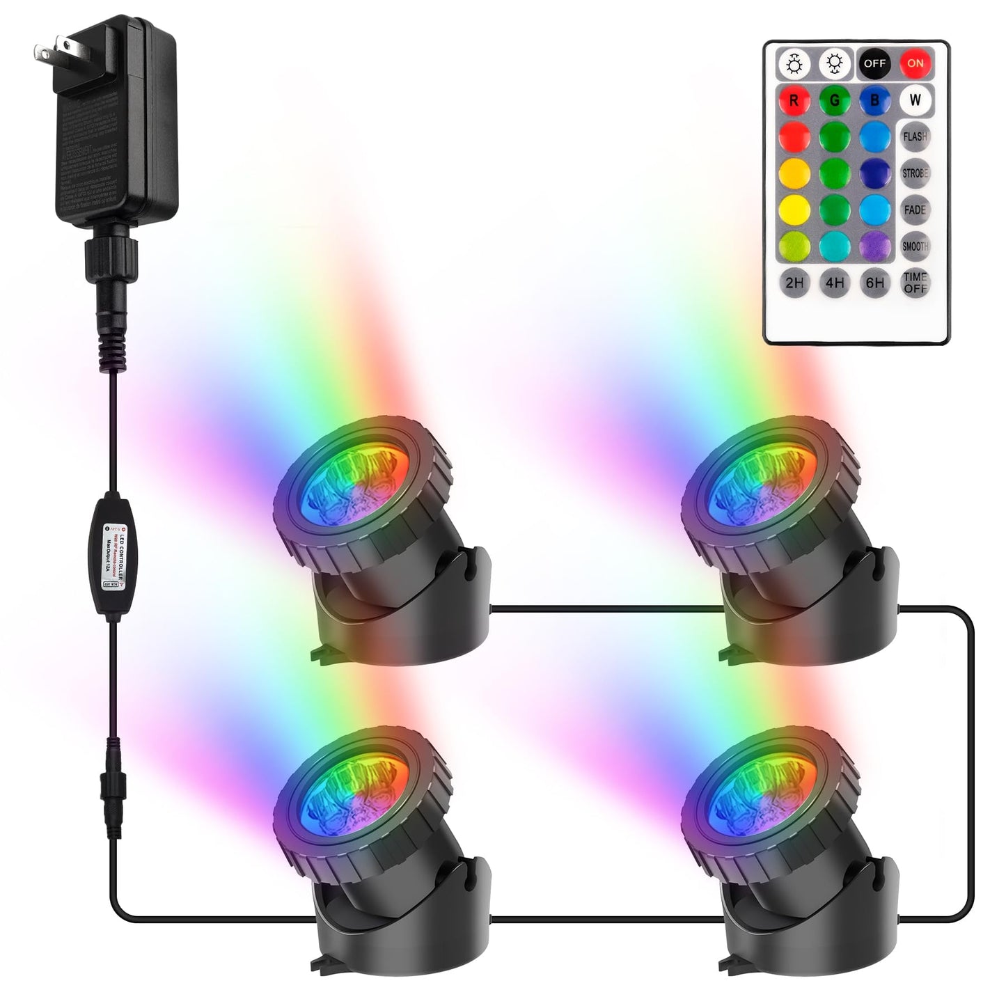 Skorter | Crepow Rgb Garden Light With Timer, Ip68 Waterproof Led Spotlights For Pool And Garden (Set Of 4)