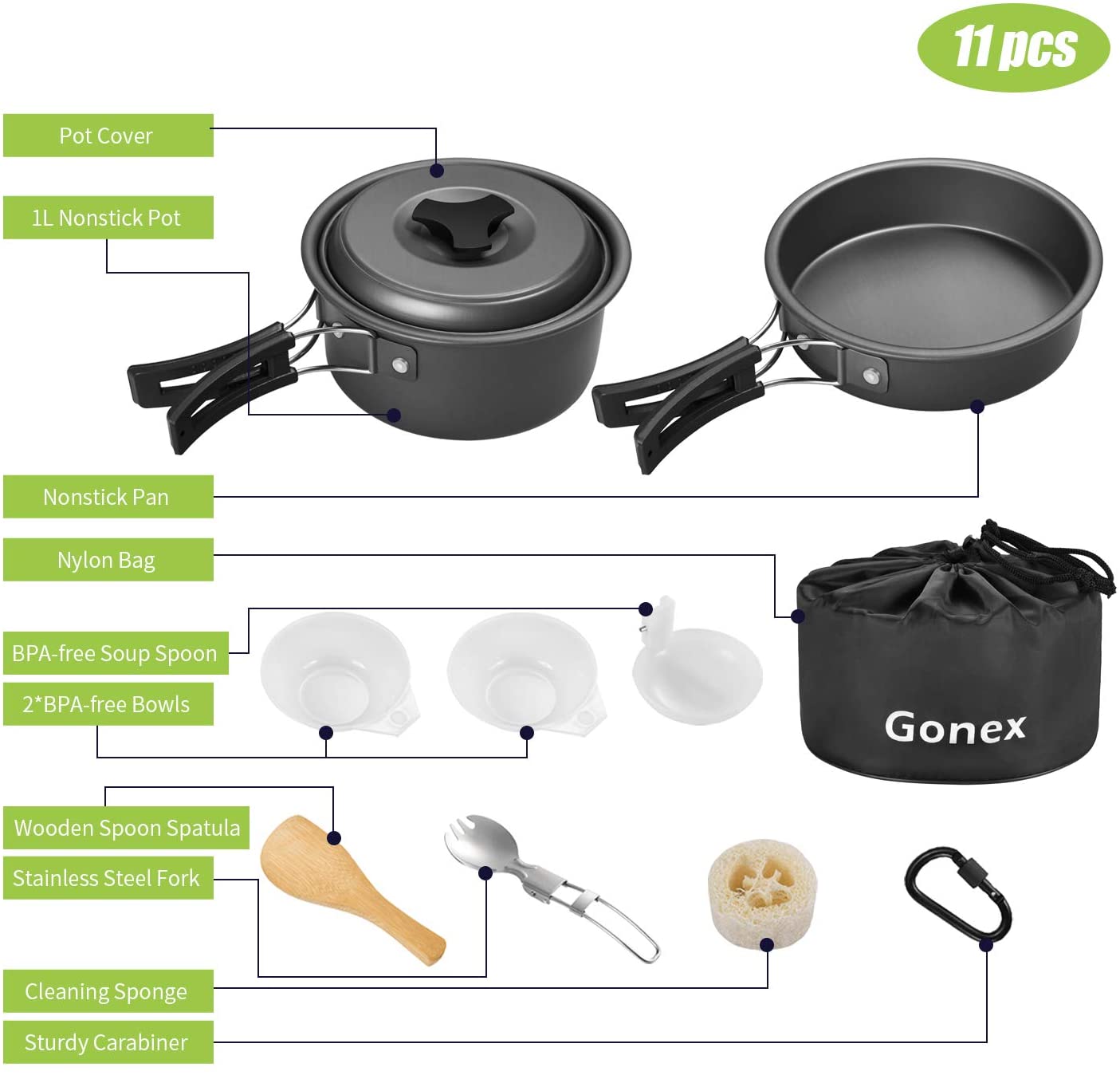Skørter | Gonex 11pcs/13pcs/16pcs/21pcs Camping Kitchen Equipment Set Mess Kit, Backpacking Cooking Equipment, Stackable Portable Non Stick Pot Pan Cook for Outdoor Hiking
