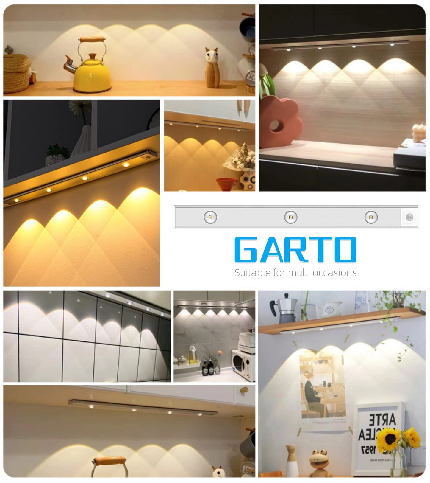 Skorter | Garto Silver LED Under Cabinet Motion Sensor Light, 60 cm, 2 Pack, USB Rechargeable