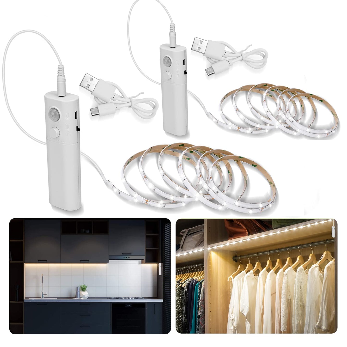 Skorter | Luxjet 2-Pack Rechargeable Led Strips With Motion Sensor - Cool White Under Cabinet Lighting