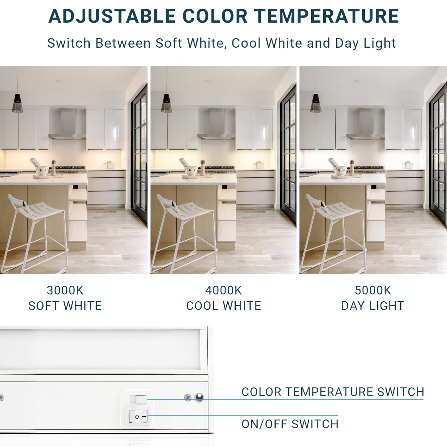 Skorter | Parmida 8" LED under cabinet light, dimmable, color selectable, hardwired/plug-in, white