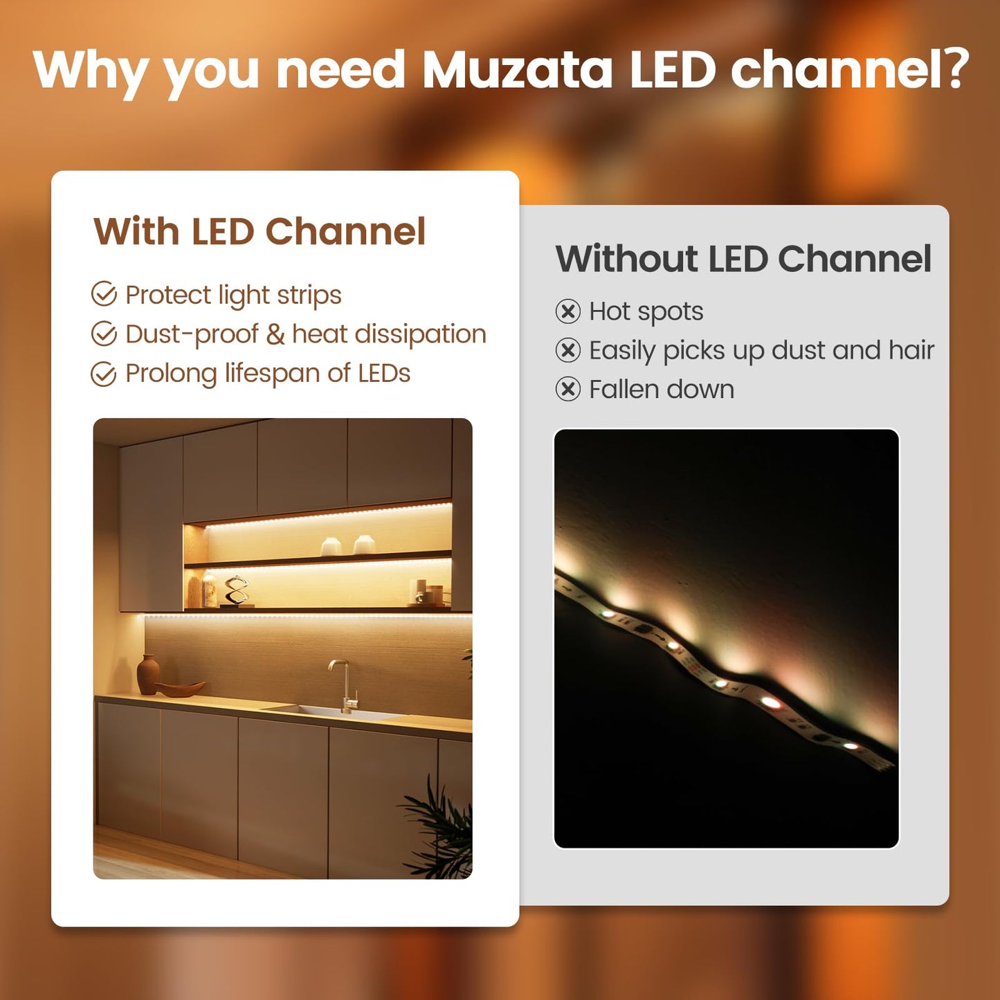 Skorter | Muzata 5Pack 3.3Ft Led Channel With Milk White Cover, Easy Installation Silver Aluminium Diffuser