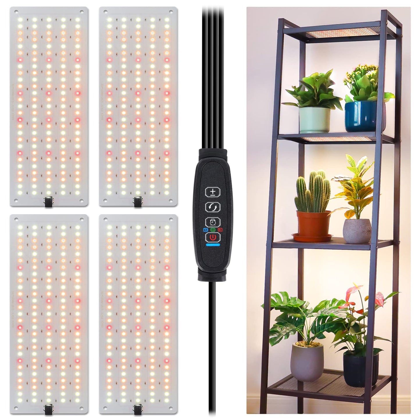 Skorter | Lbw Plant Grow Light, 540 LEDs Full Spectrum Grow Light For Indoor Plants, Under Cabinet Grow Lamp With 4/8/12H Timer, 3 Lighting Modes, 10 Dimmable Levels, Suitable For Plant Growth, 4 Pack