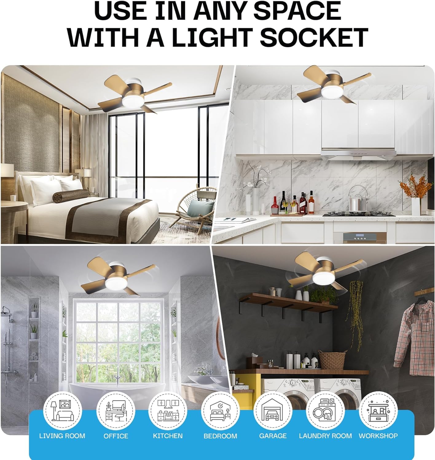 Skorter | Bell+Howell Ceiling Fan with LED Light and Remote Control, Bronze, 1000 Lumens