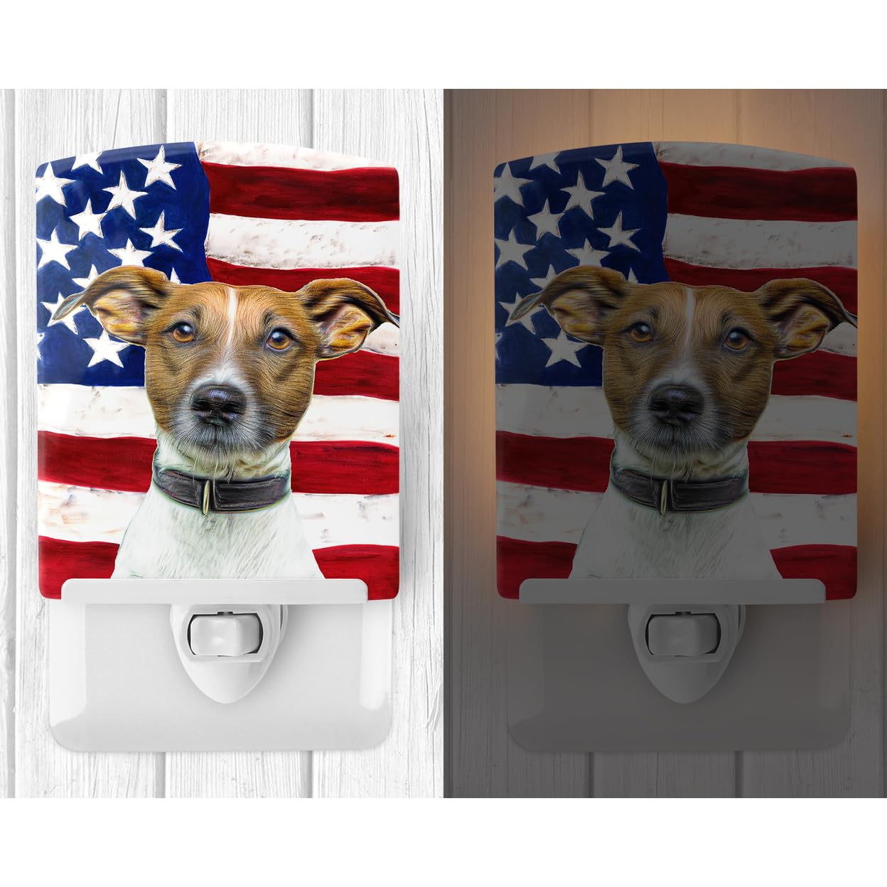 Skorter | Caroline's Treasures Jack Russell Terrier Ceramic Night Light - USA Flag, UL Approved, 6X4X3"