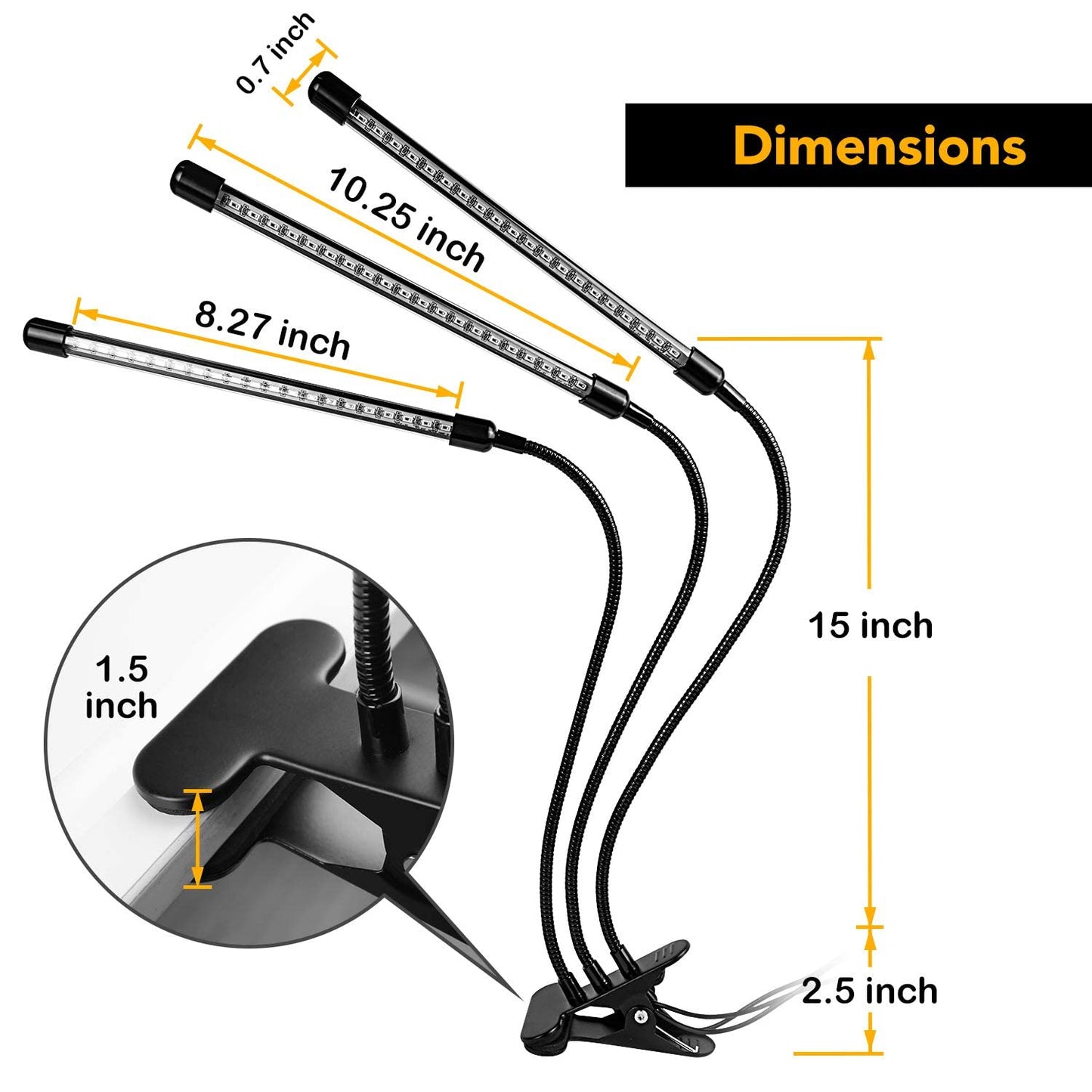 Skorter | Ipower 60 Led Grow Light - Full Spectrum, 3 Tubes, Adjustable Goose Neck Mount, 10 Dimmable Levels