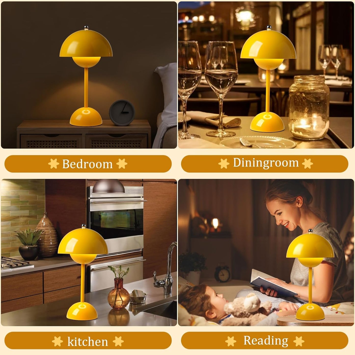Skorter | Flowerpot Table Lamp - Rechargeable Bedside Lamp & Cordless Design Mushroom Shaped Lamps