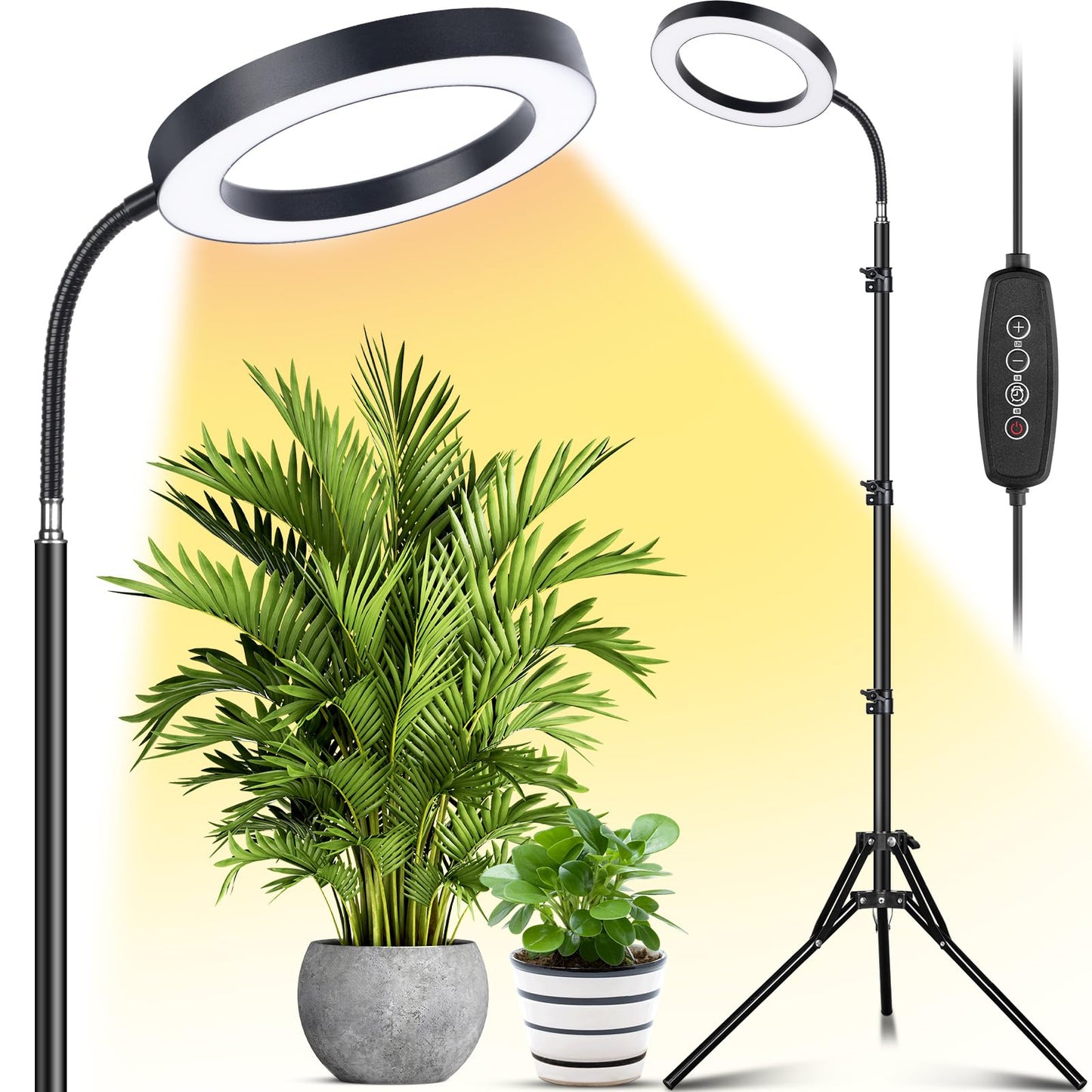 Skorter | Lordem Growth Light For Indoor Plants, Full Spectrum Plant Light With Automatic Timer For 4/8/12H, 7.9" Diameter Growth Lamp With 108 Leds, 4 Dimmable Levels, Adjustable Stand 24"-67"