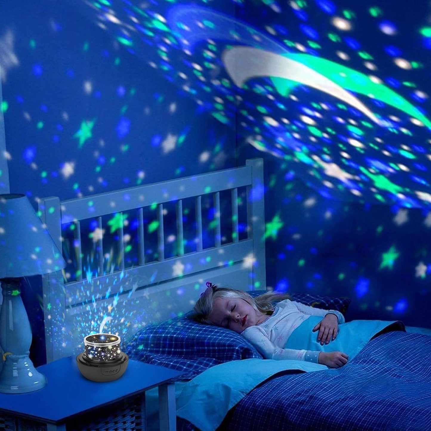 Skorter | Elmchee Star Night Light Projector Lamp For Kids - Blue, 3 Film Sets, Romantic Bedroom Decor