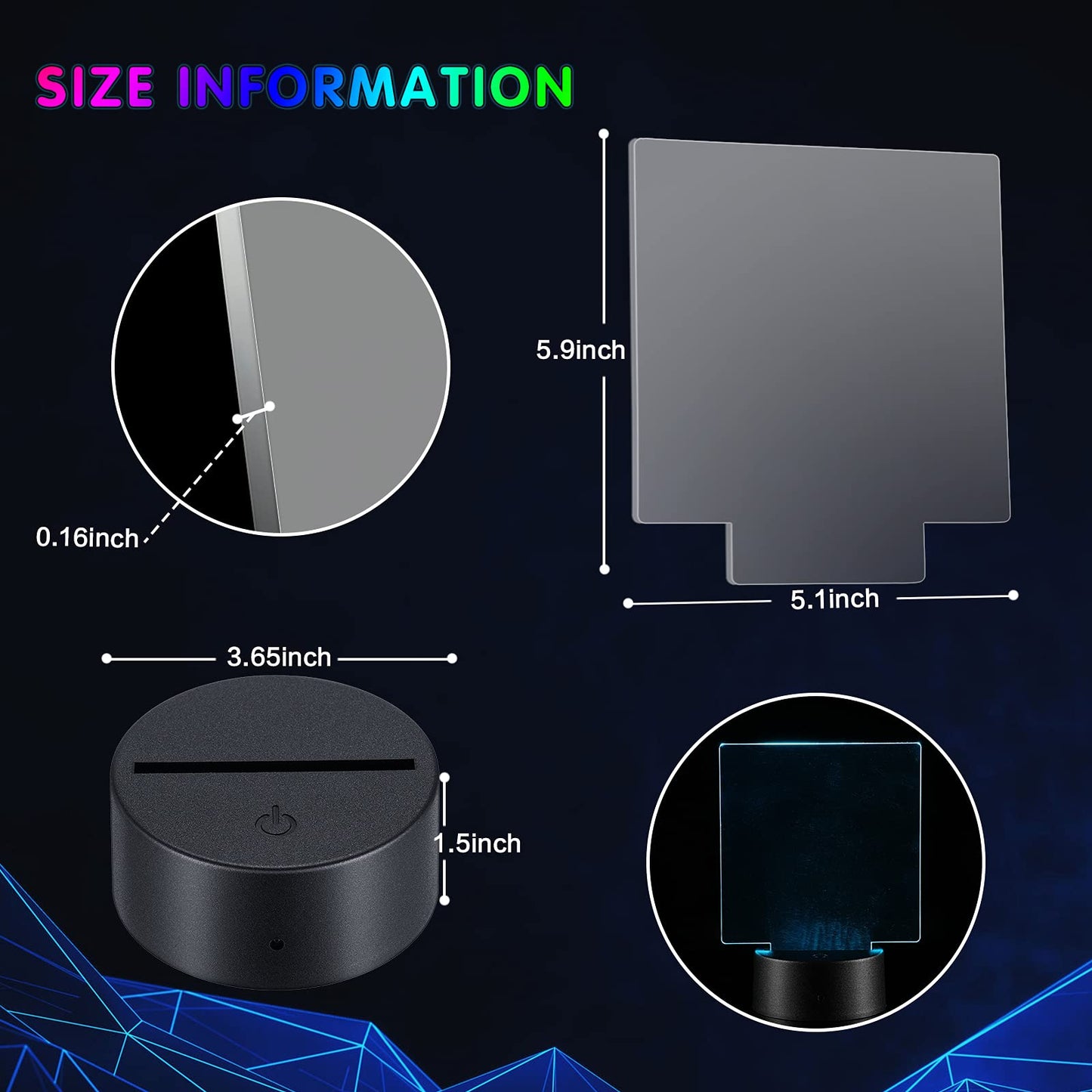 Skorter | Honoson 6 Set 3D Led Light Lamp Base With Remote Control, 16 Colors, Acrylic Display Stand