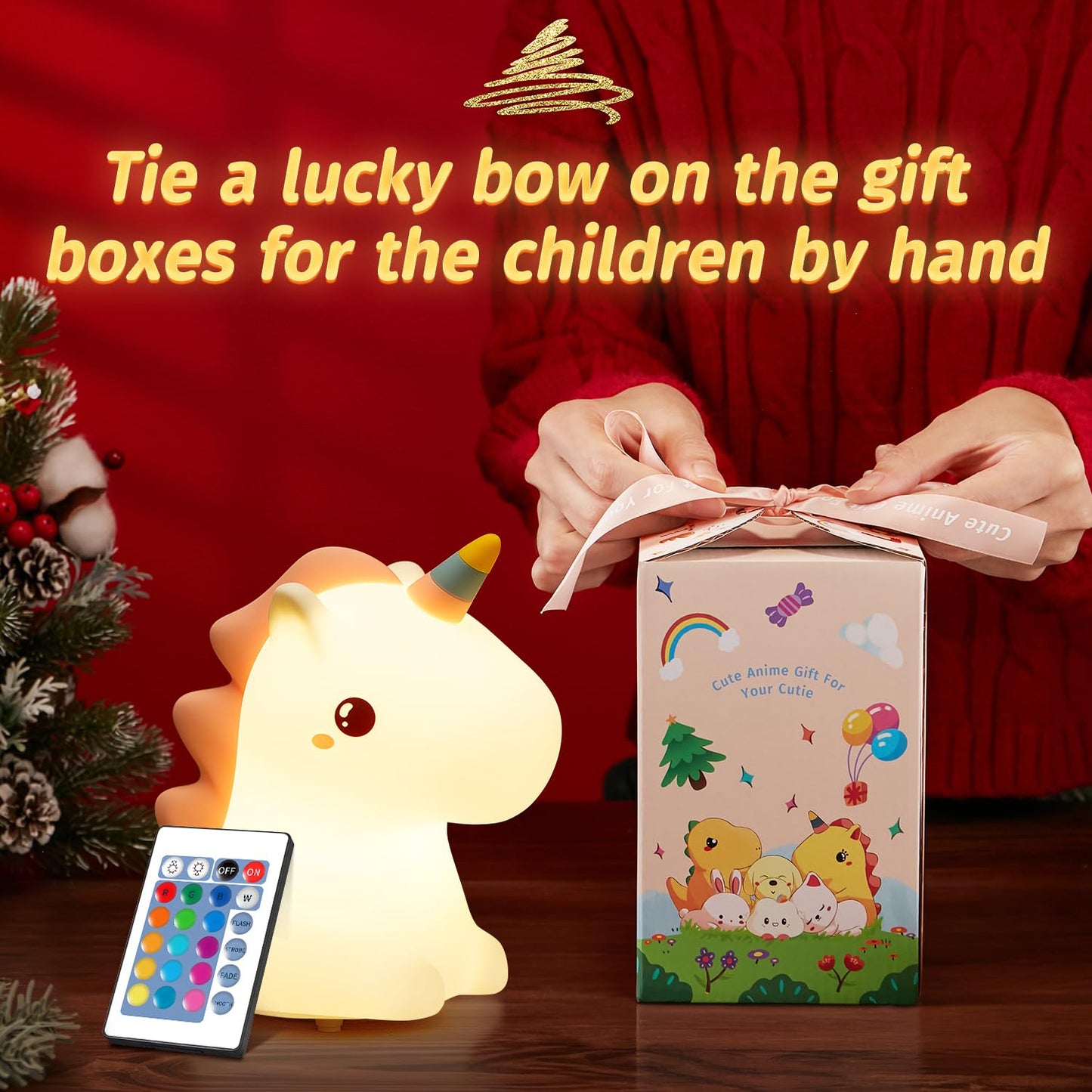 Skorter | One Fire Unicorn Nightlight For Kids, 16 Colors, Remote Control, Rechargeable Silicone Lamp