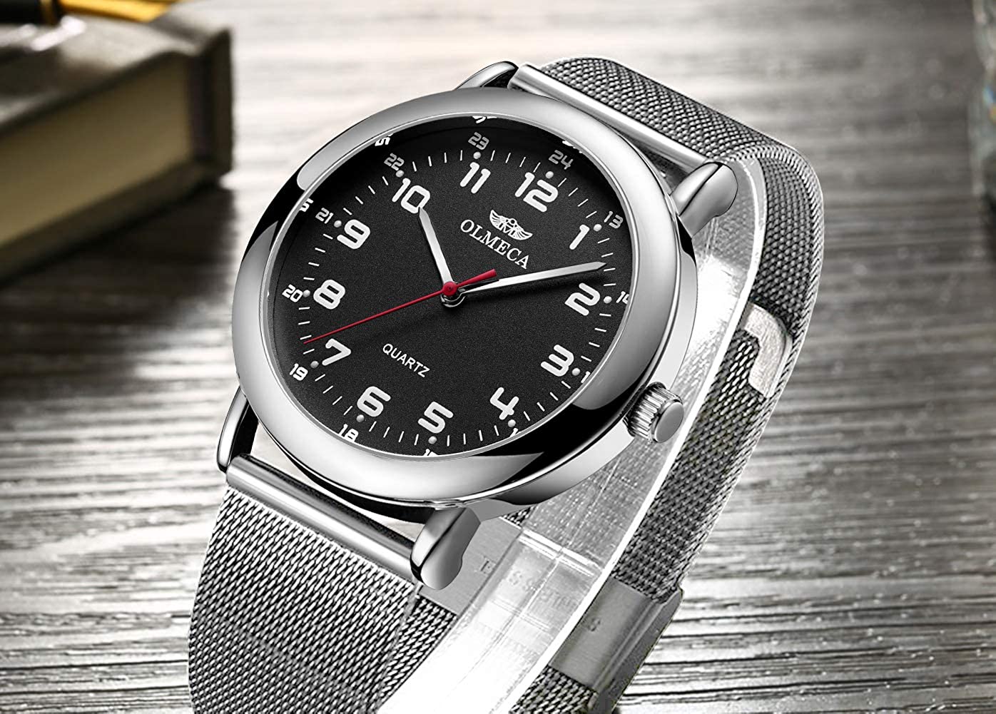 Skorter | OLMECA Men’s Watch Wrist Watches Analog Quartz Waterproof Stainless Steel Mesh Band Simple Watch for Men 709wd