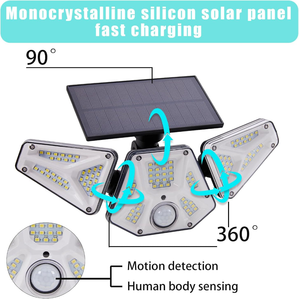 Skorter | 2 Pack Solar Flood Lights with Motion Sensor & Remote Control, Super Bright 113 LED, 3 Heads Adjustable