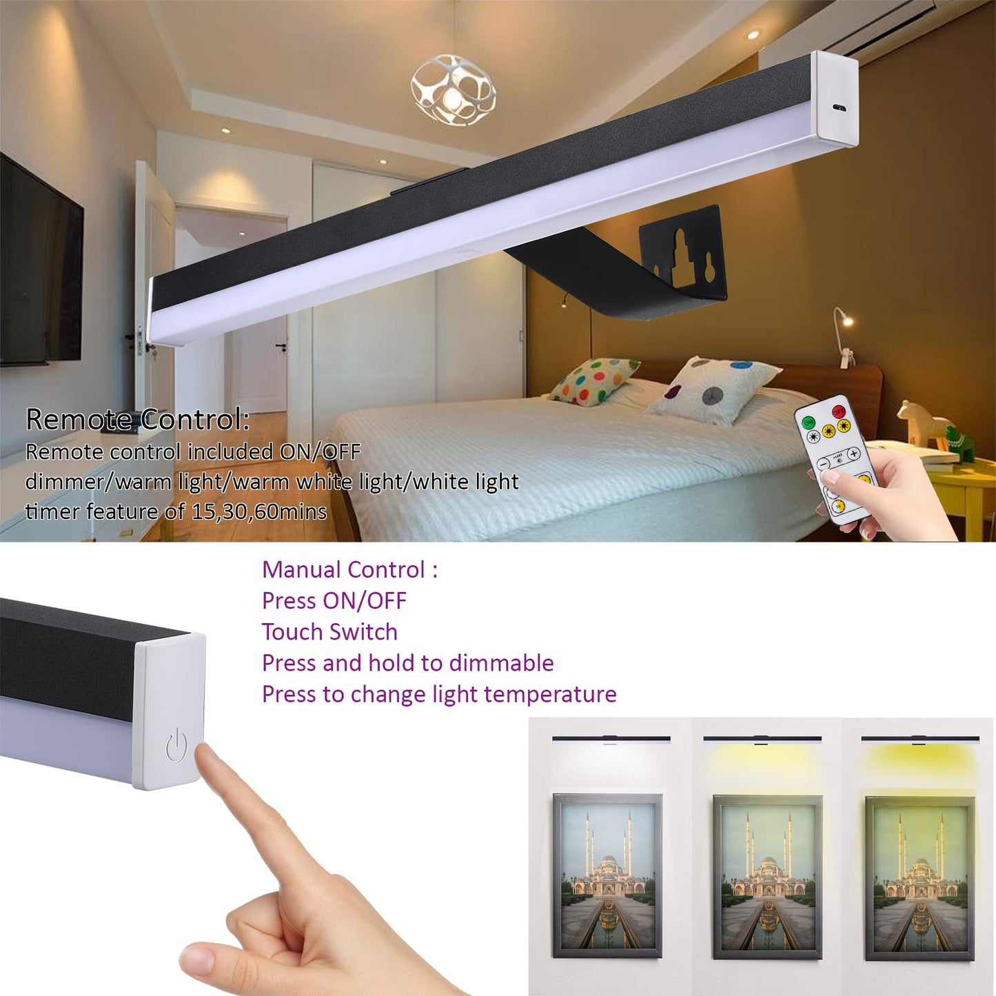 Skorter | Mioblue Rechargeable 22" Image light with remote control, dimmable 60Leds, wireless metal lamp