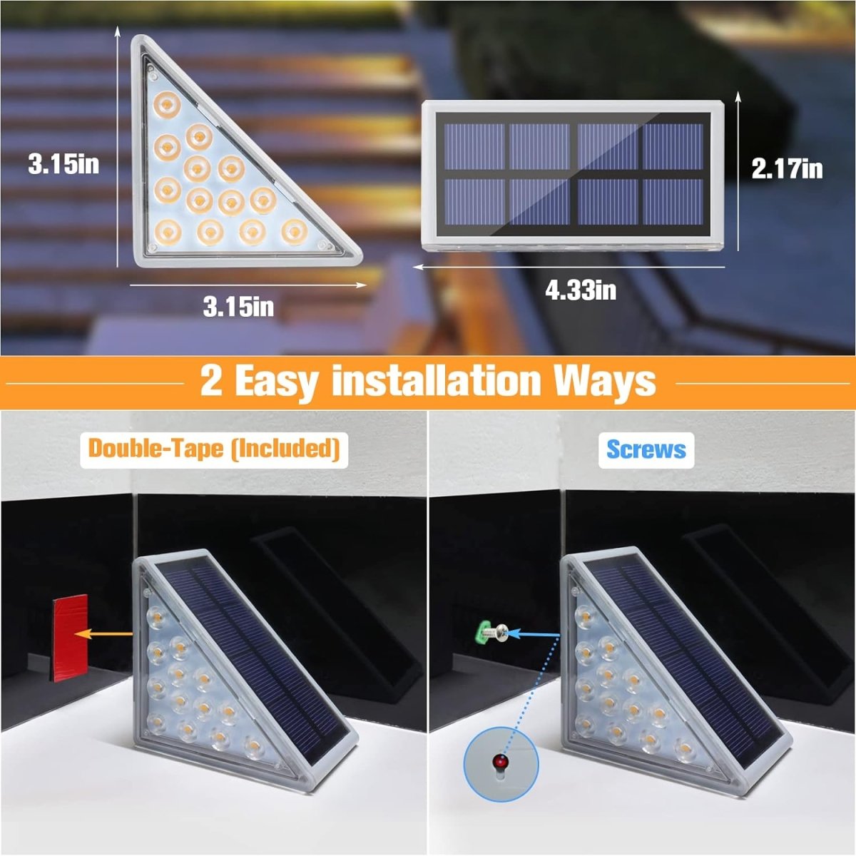 Skorter | Waterproof Solar LED Stair Lighting - Outdoor Lighting for Stairs, Paths, and Terraces