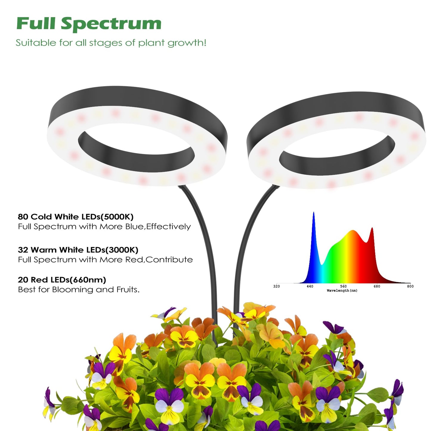 Skorter | Pronoro 2-Head LED Grow Light, Full Spectrum With Timer & Dimming, Adjustable Height, 40W Black