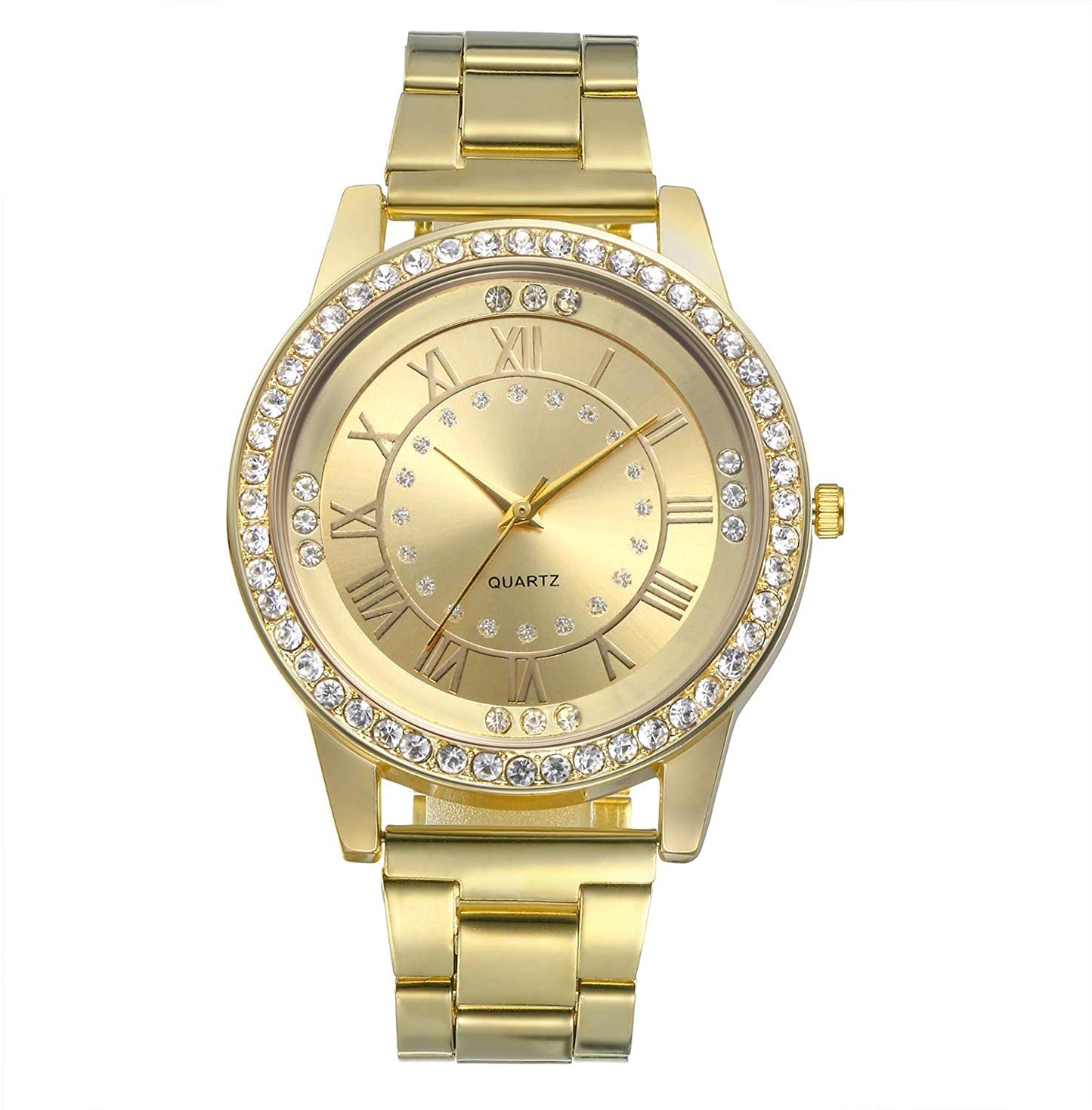 Skorter | Lancardo Men's Luxury Jewelry Gold Tone Bling Crystal Accents Stainless Steel Wrist Watch for Halloween Costume Party