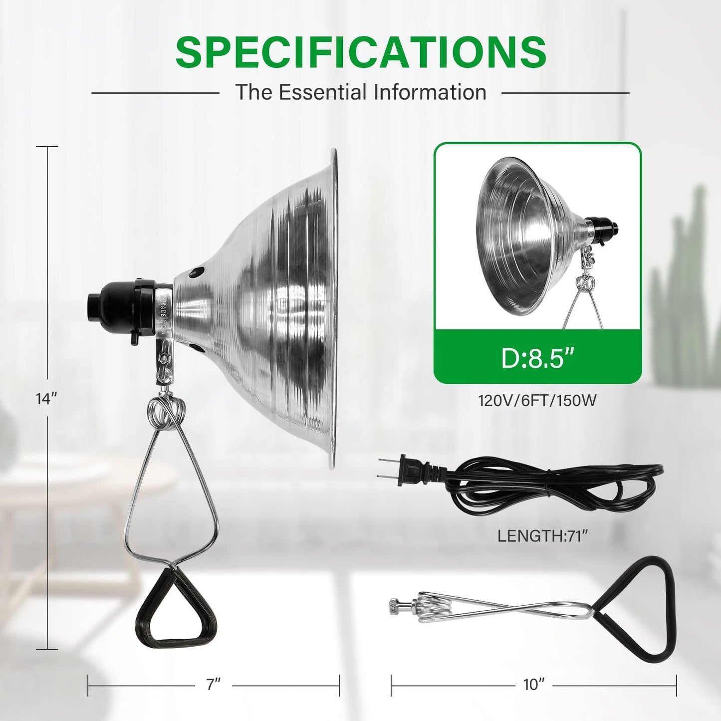 Skorter | Simple Deluxe 6-Pack Clip Lamp Light with 8.5" Aluminum Reflector, 150W E26, 6Foot Cord