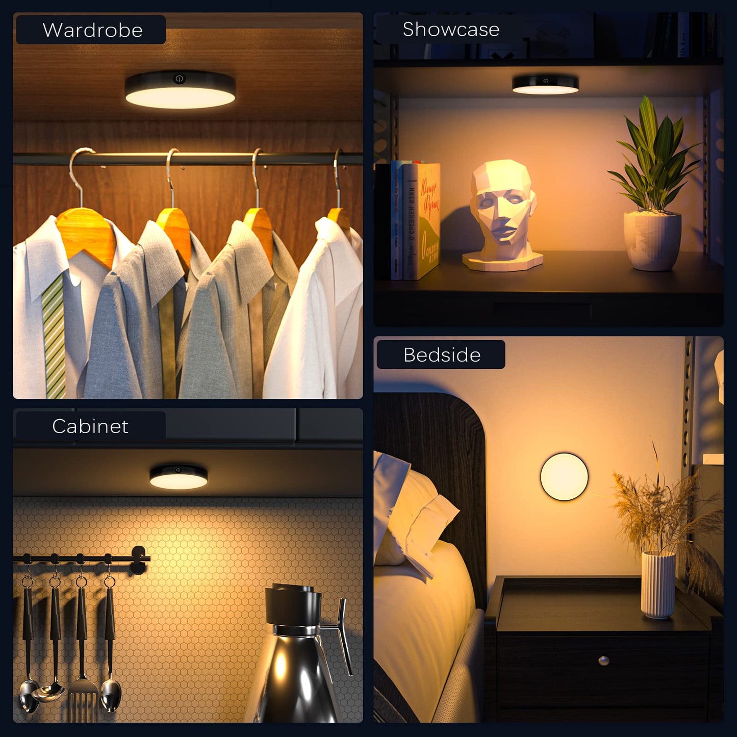 Skorter | Ferswe Dimmable Touch Light, 3000K LED Rechargeable Night Light For Cabinets & Kitchen (2 Pack)